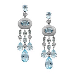 Moda Moon Rock Topazio Bianco Diamante Oro Bianco 14 Carati Orecchini pendenti