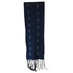 Fashion Mud Cloth Blue and White Resist-Dyed Unisex Scarf with Long Fringes