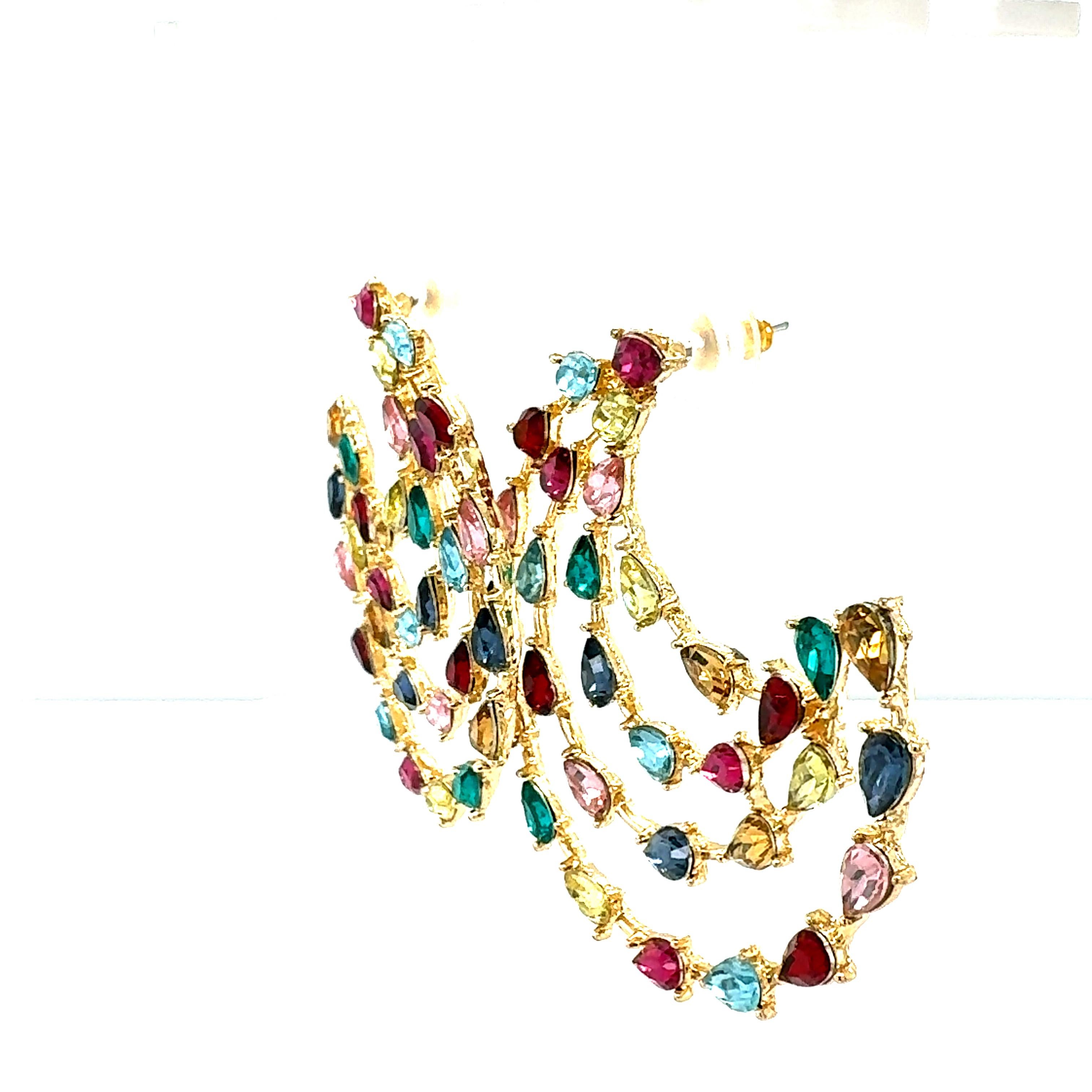 Pear Cut Fashion Multi Color Statement Earrings For Sale
