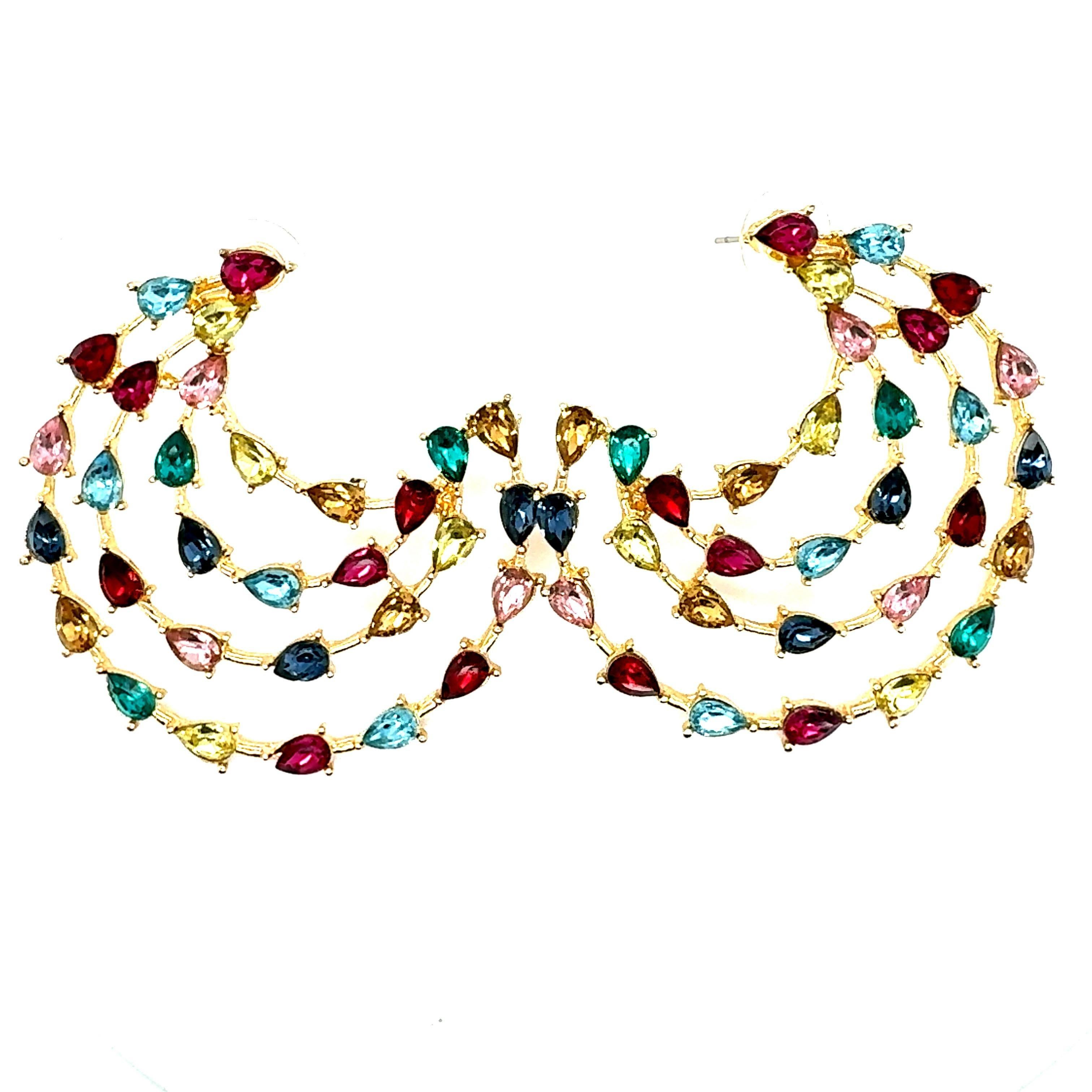 Fashion Multi Color Statement Earrings In New Condition For Sale In Los Angeles, CA