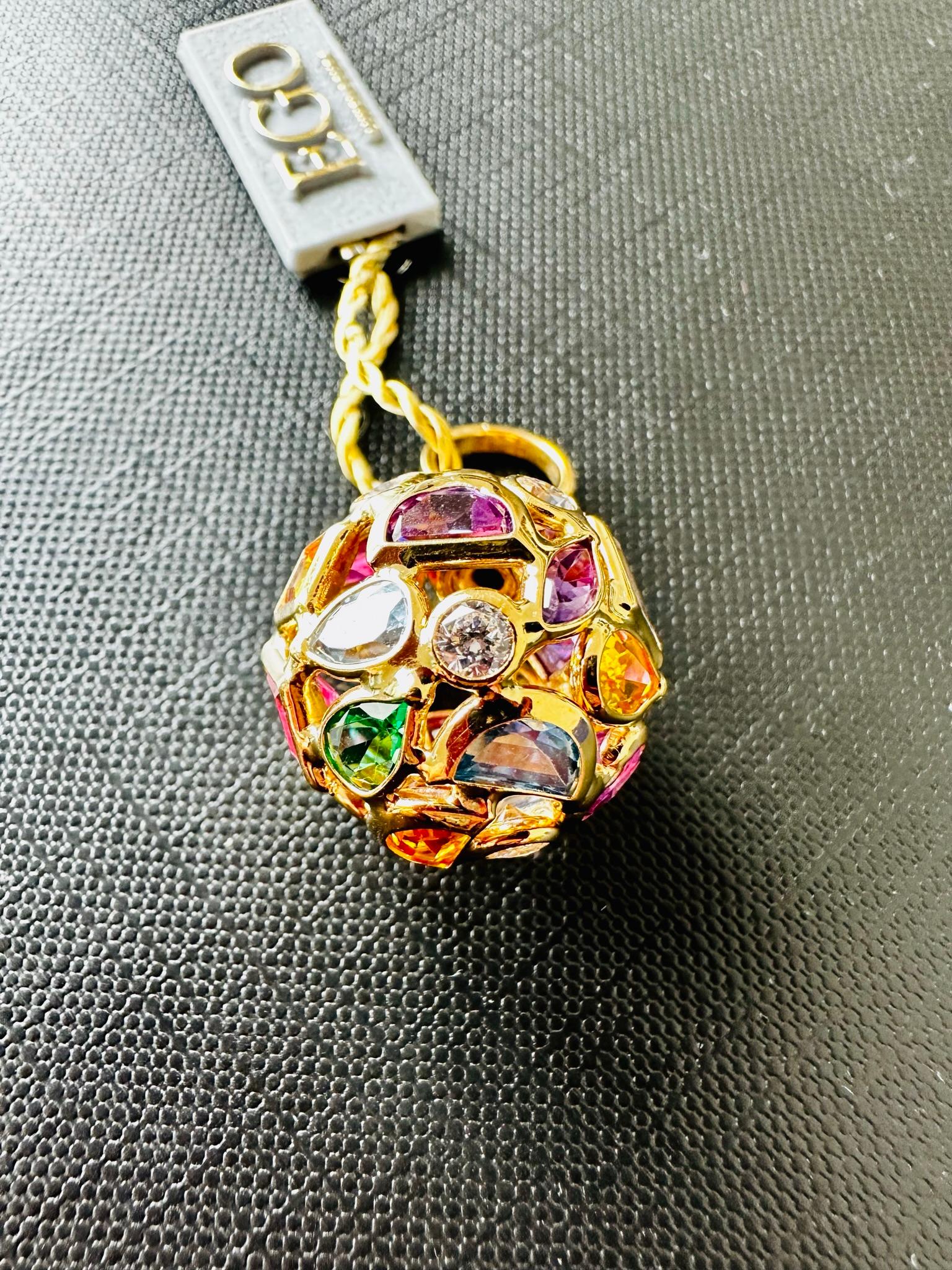 Mixed Cut Fashion Multi-Gem 18kt Yellow Gold Ball Pendant  For Sale