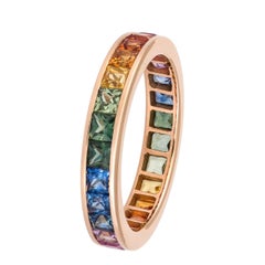Fashion Multi Sapphire 18k Diamond Colourful Rose Gold Band Ring for Her