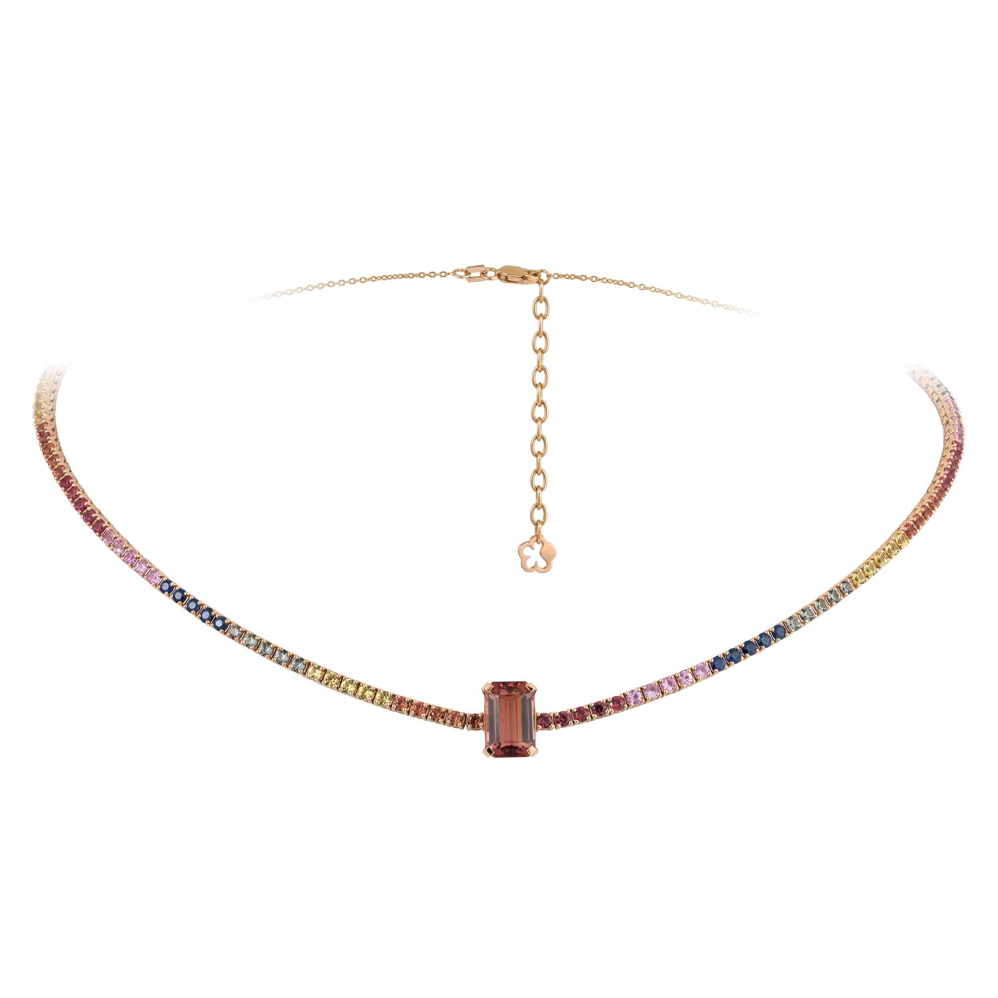 Modern Fashion Pink Gold 18K Blue Green Pink Sapphire Necklace Diamond for Her For Sale