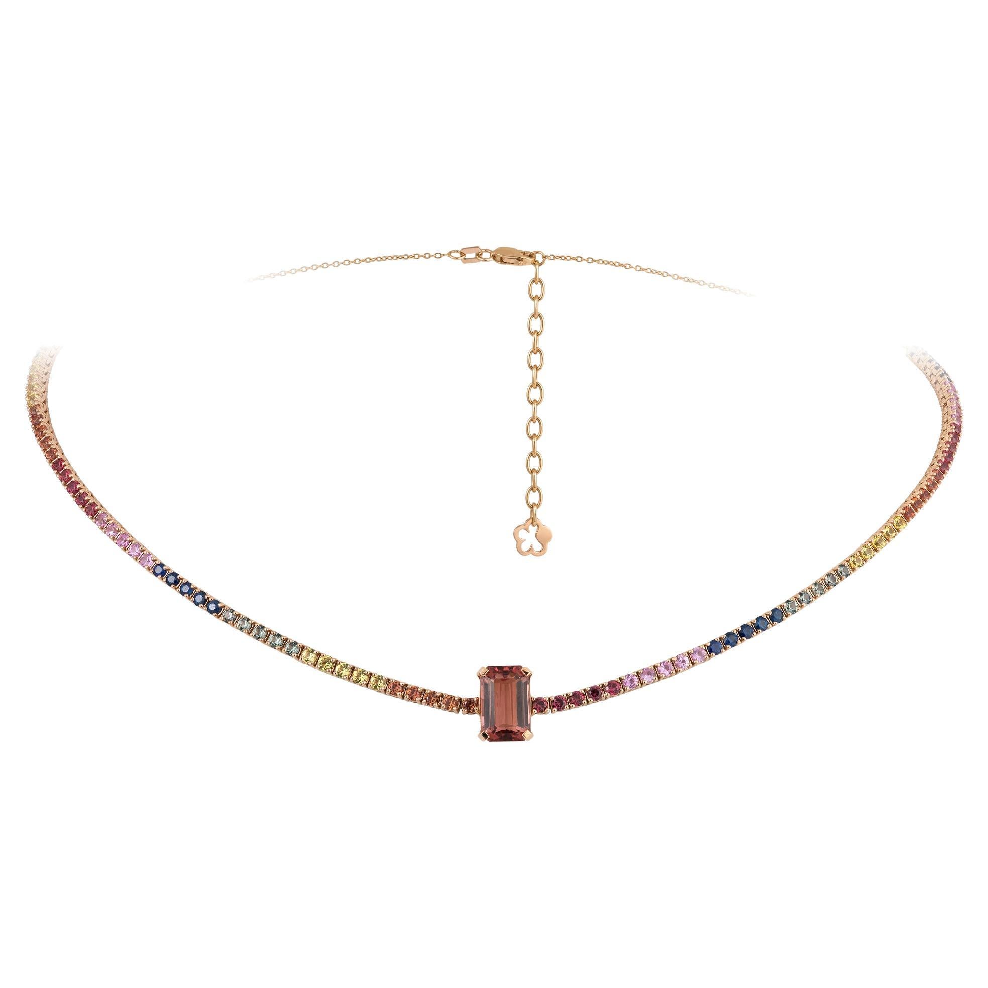 Fashion Pink Gold 18K Blue Green Pink Sapphire Necklace Diamond for Her For Sale