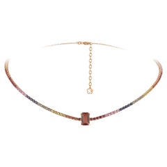 Fashion Pink Gold 18K Blue Green Pink Sapphire Necklace Diamond for Her