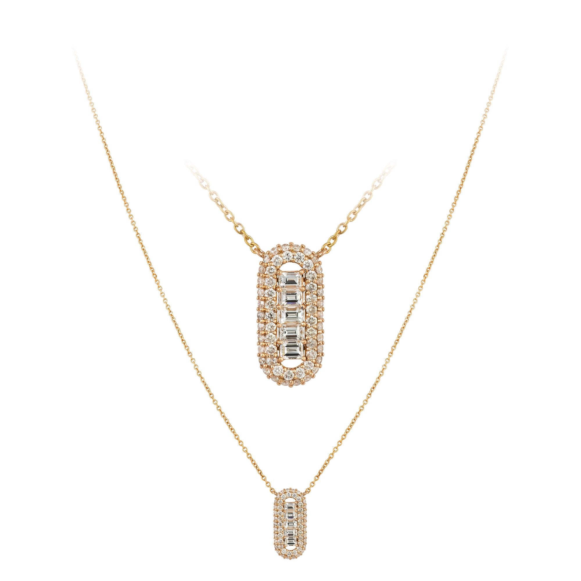 NECKLACE 18K Pink Gold Diamond 0.55 Cts/55 Pcs Tapered Baguette 0.39 Cts/5 Pcs
