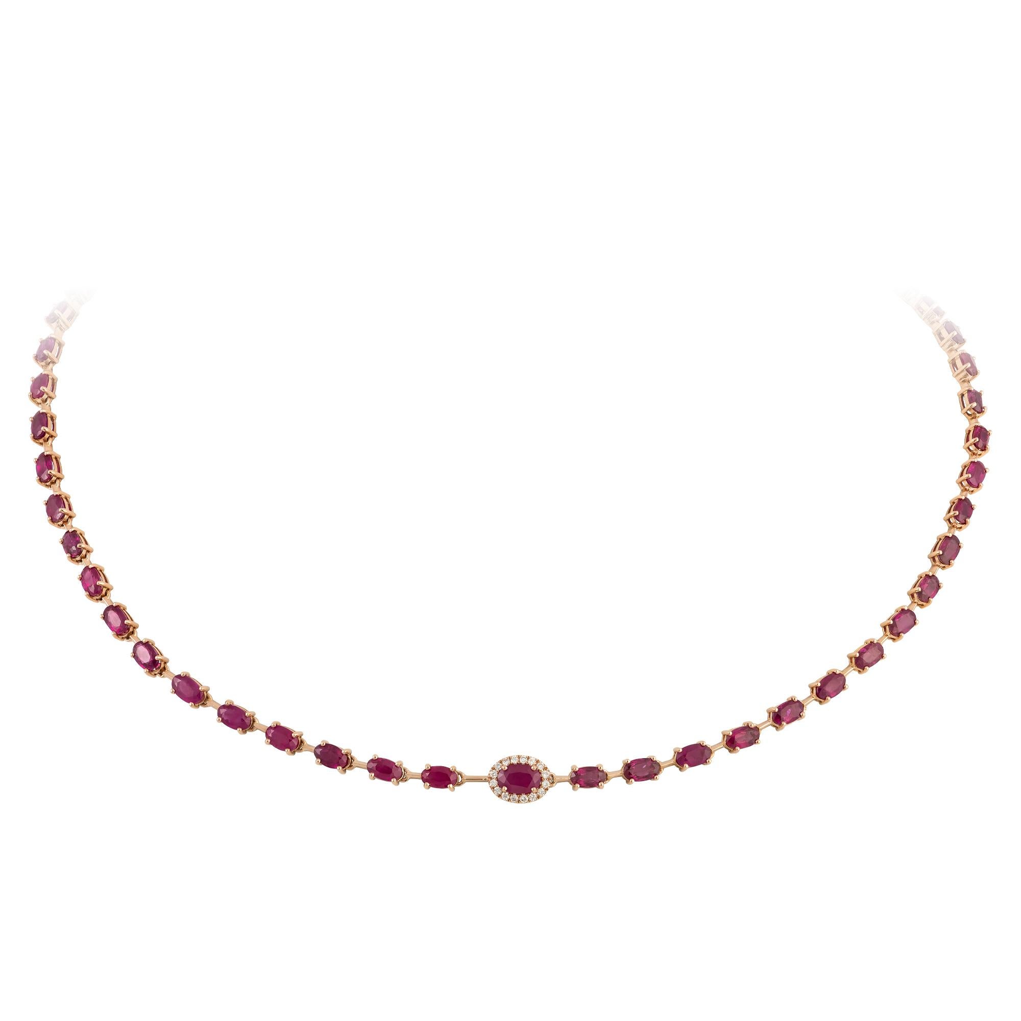 Modern Fashion Pink Gold 18K Ruby Necklace Diamond for Her For Sale