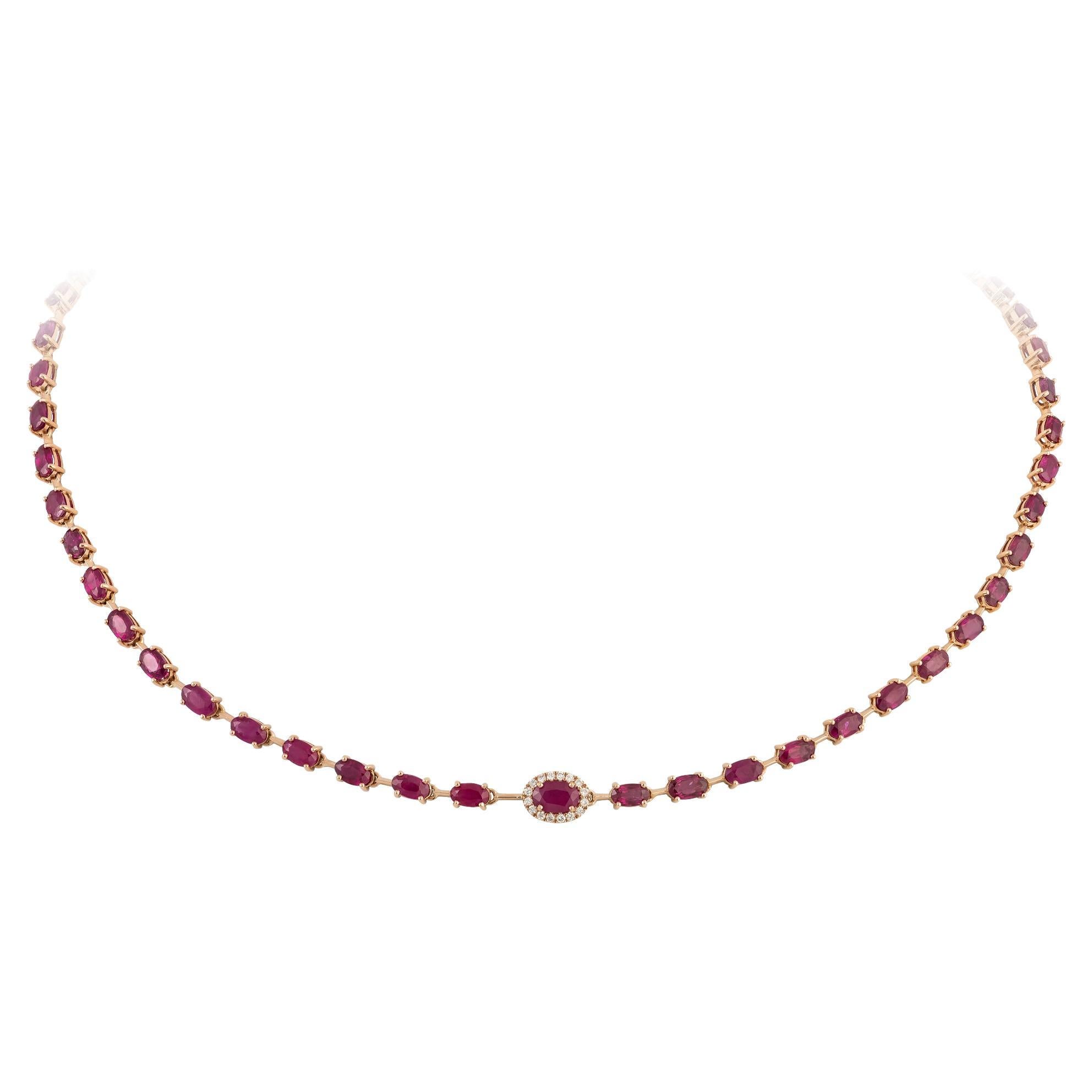 Fashion Pink Gold 18K Ruby Necklace Diamond for Her