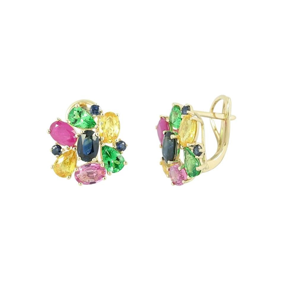 Fashion Pink / Yellow / Blue Sapphire Ruby Yellow Gold Earrings For Sale