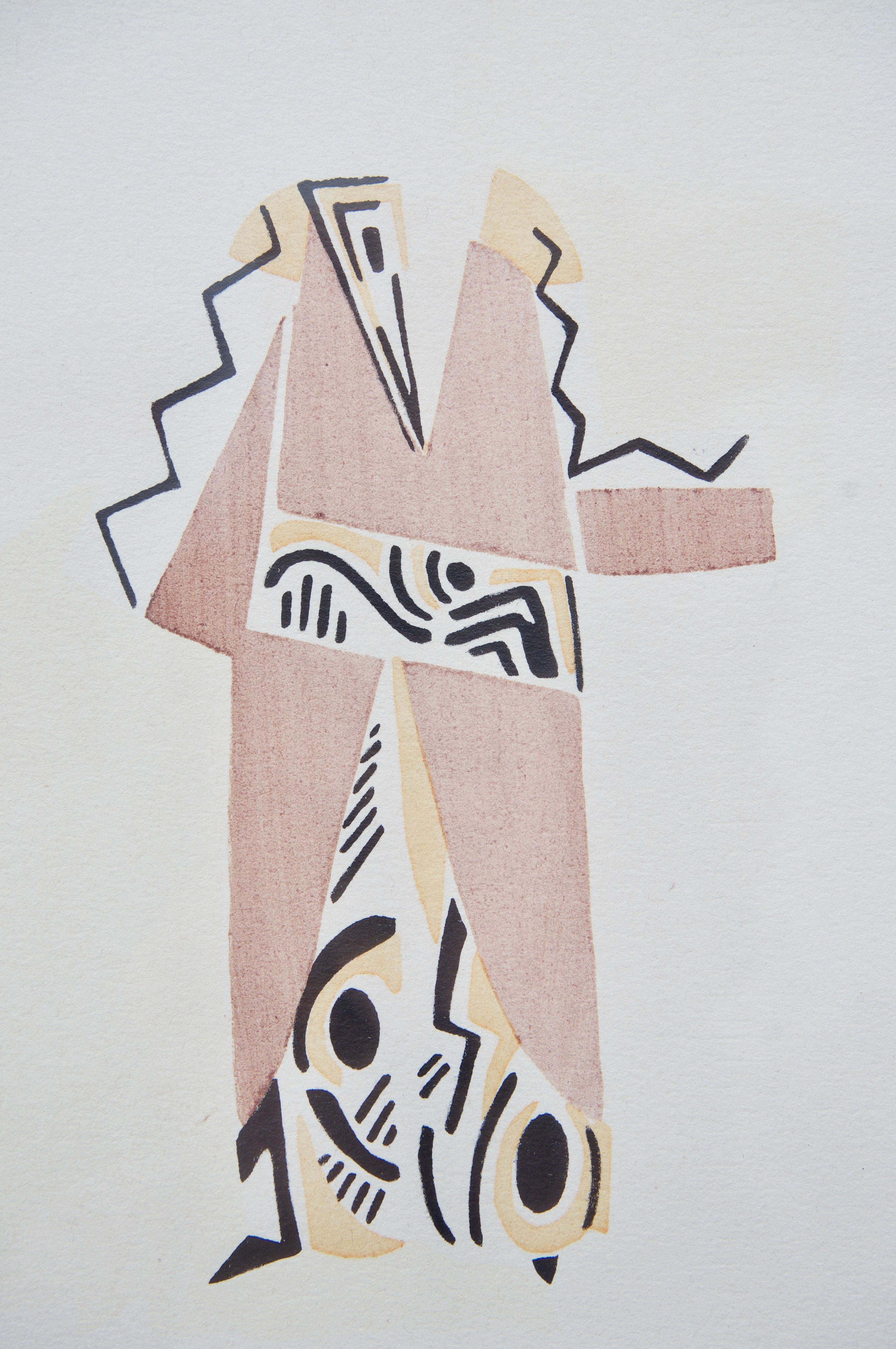 Fashion Print Gouache In Good Condition For Sale In West Palm Beach, FL