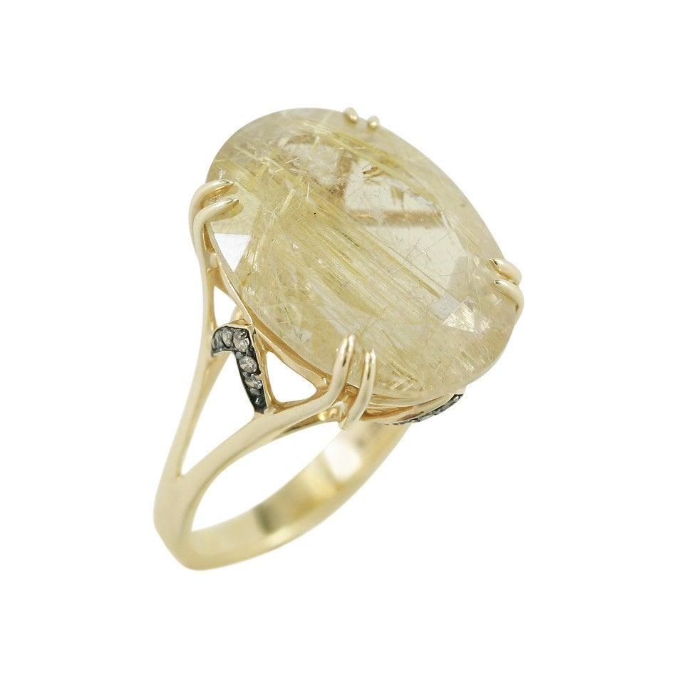 For Sale:  Fashion Quartz Diamond Yellow Gold Ring 2