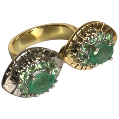 Fashion Ring 2 Emeralds 20 Peridots Yellow and White Gold 18 Karat Metric 54