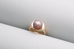 Fashion Ring Anne Bourat 1 Opale 8 Diamonds 18 Rubies Yellow Gold 18k Metric 54