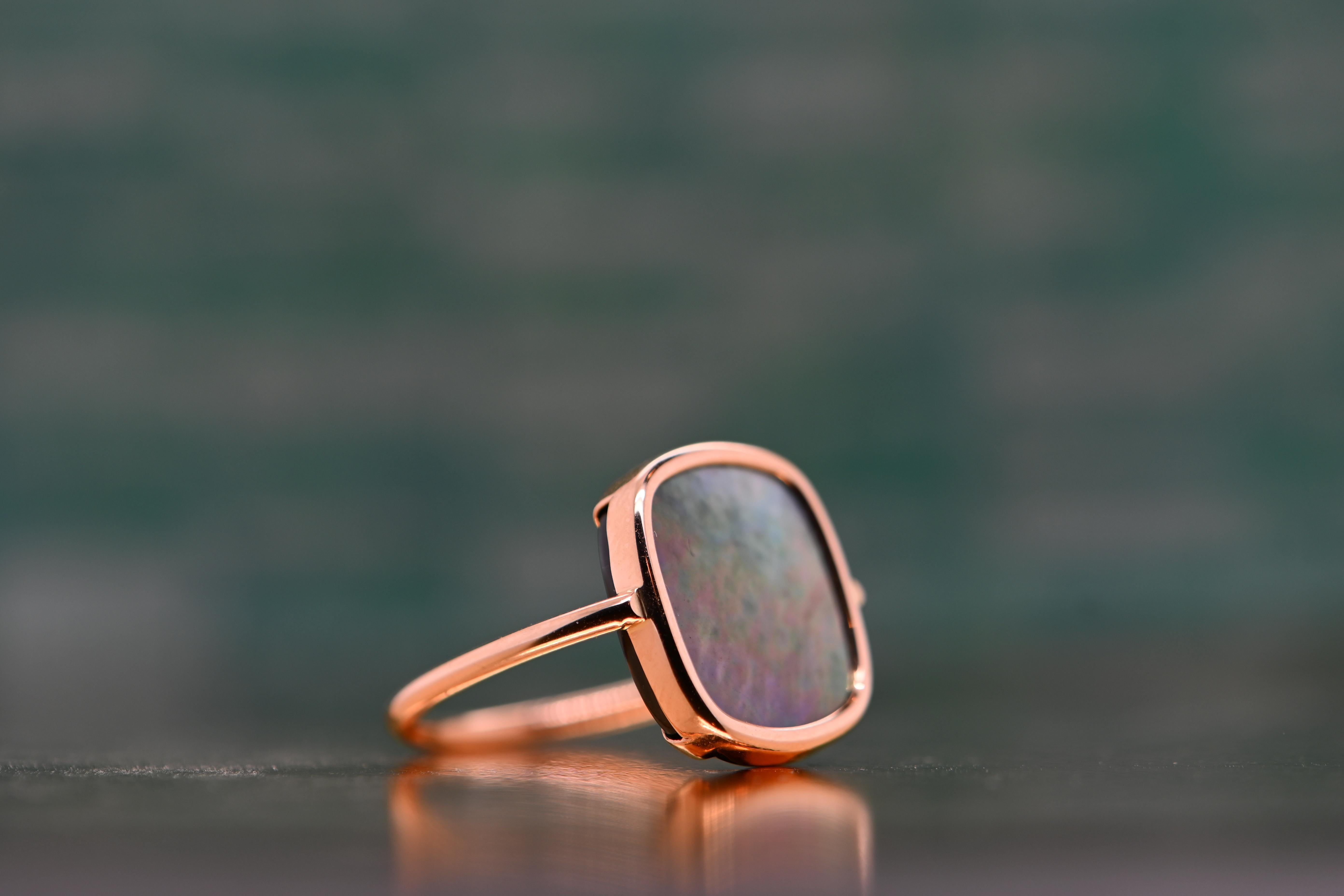 Fashion Ring Black Mother-Of-Pearl Rose Gold 18 Karat In New Condition For Sale In Vannes, FR