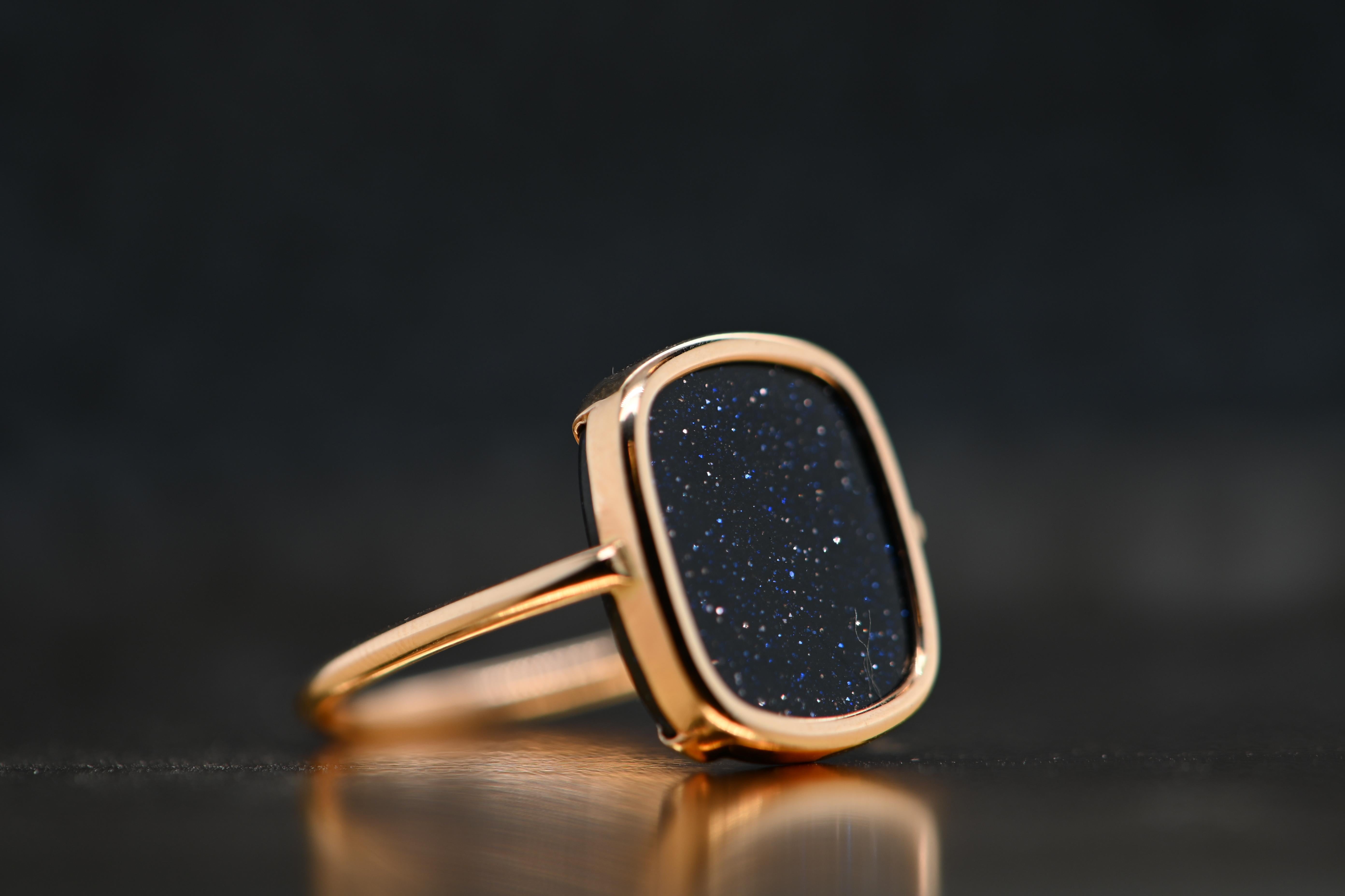Fashion Ring Blue Sand Stone Rose Gold 18 Karat In New Condition For Sale In Vannes, FR