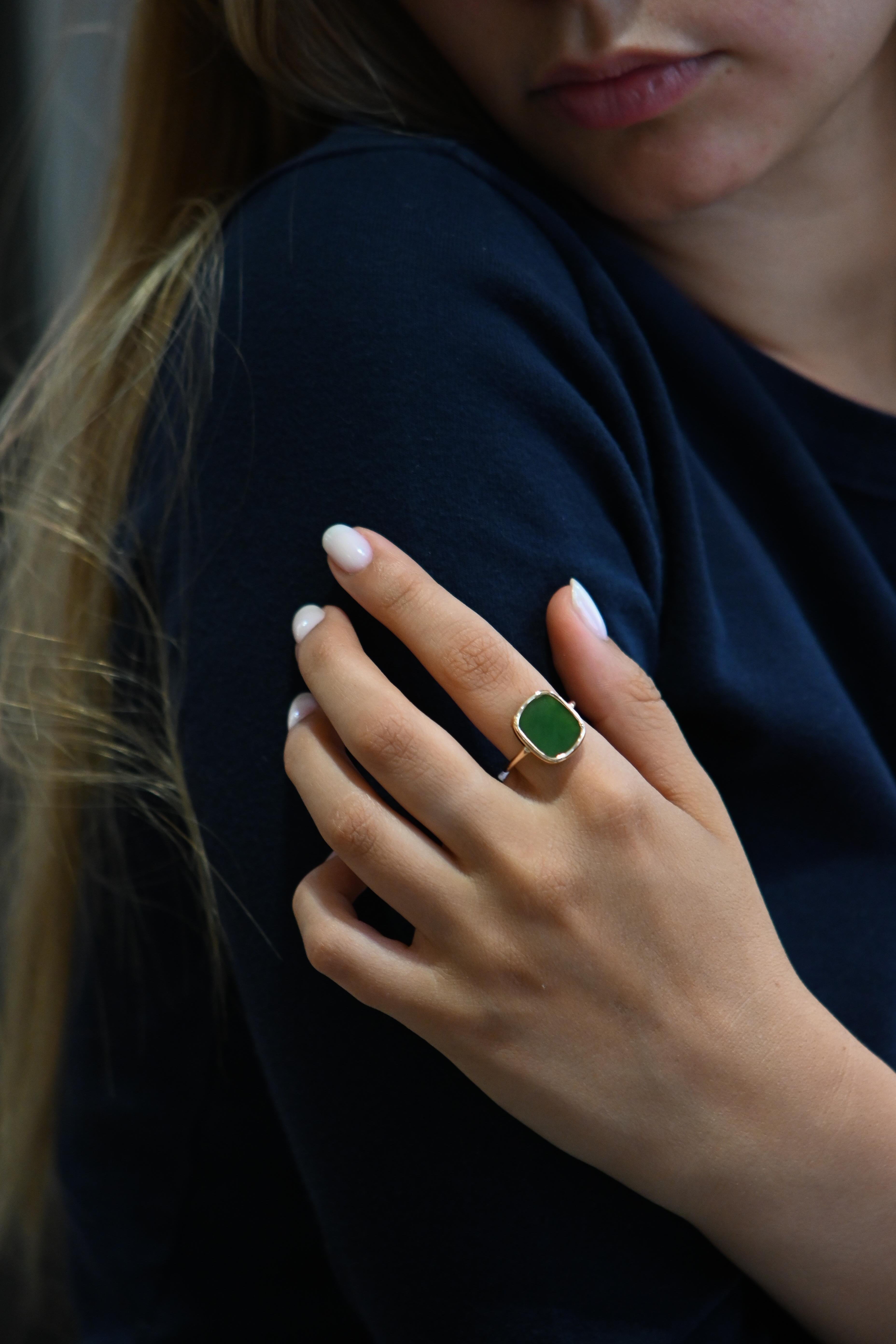 Mode Ring Jade Stone Rose Gold 18 Karat im Zustand „Neu“ im Angebot in Vannes, FR