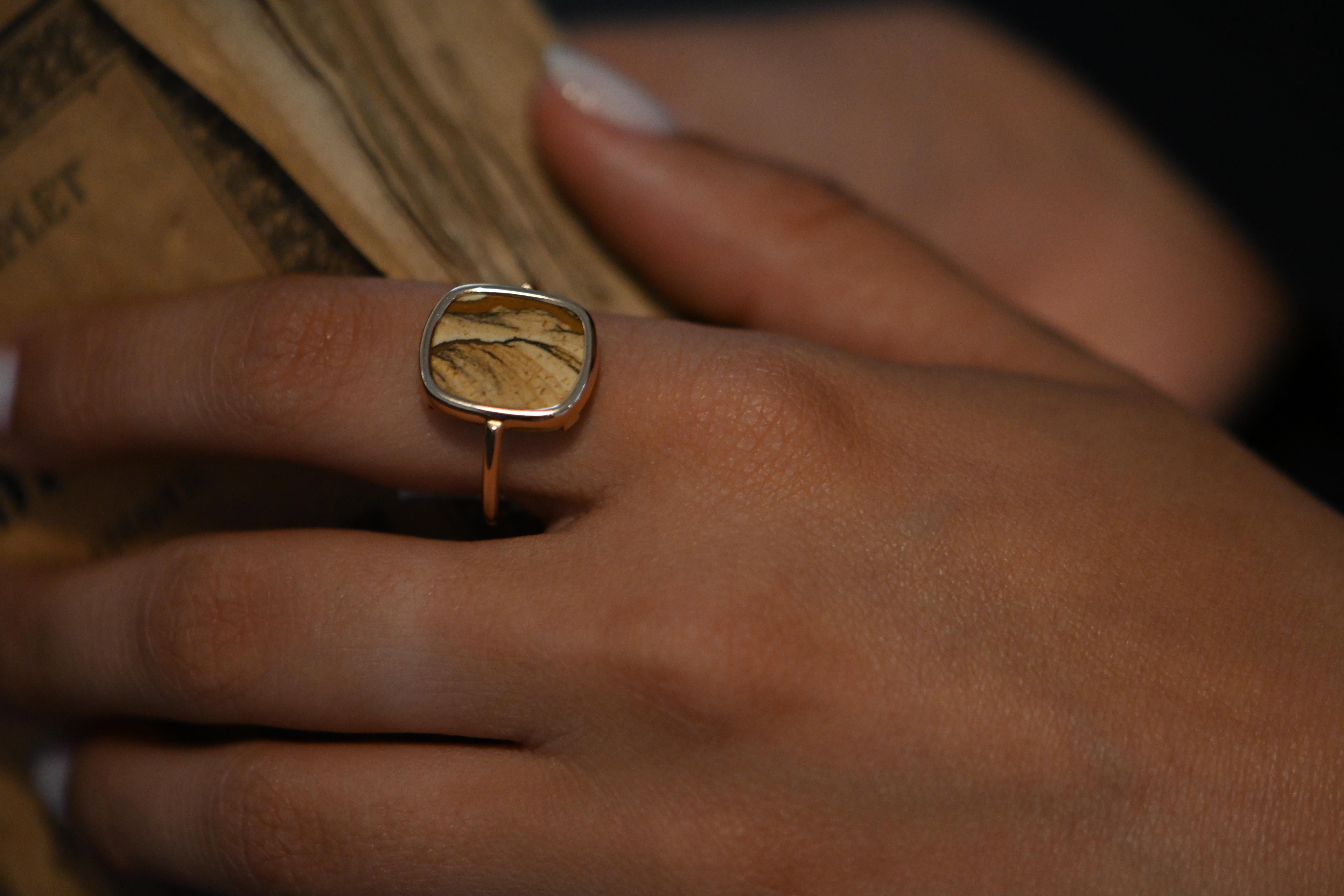 Contemporary Fashion Ring Jasper Stone 18 Karat Rose Gold For Sale