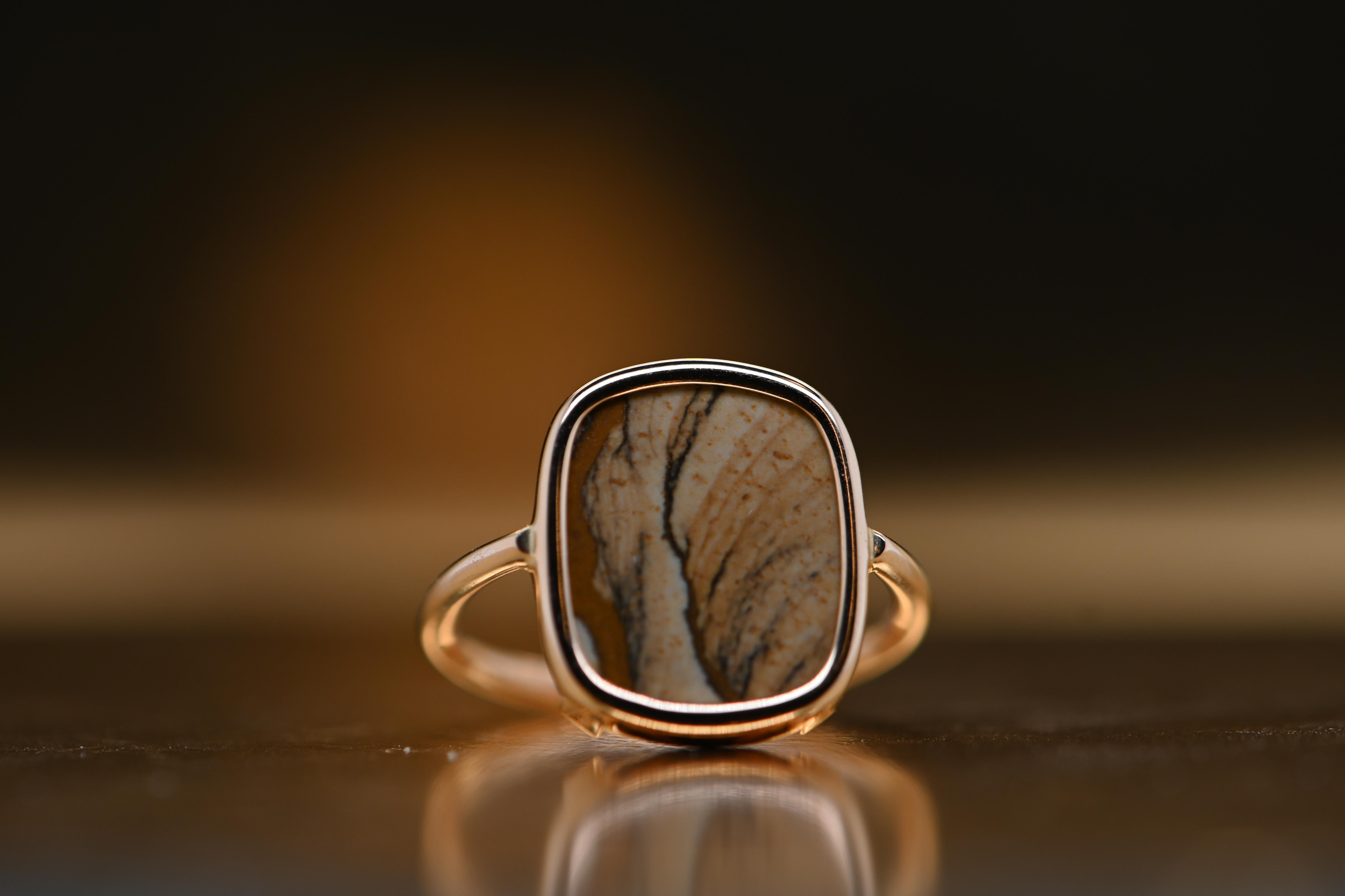 Rose Cut Fashion Ring Jasper Stone 18 Karat Rose Gold For Sale