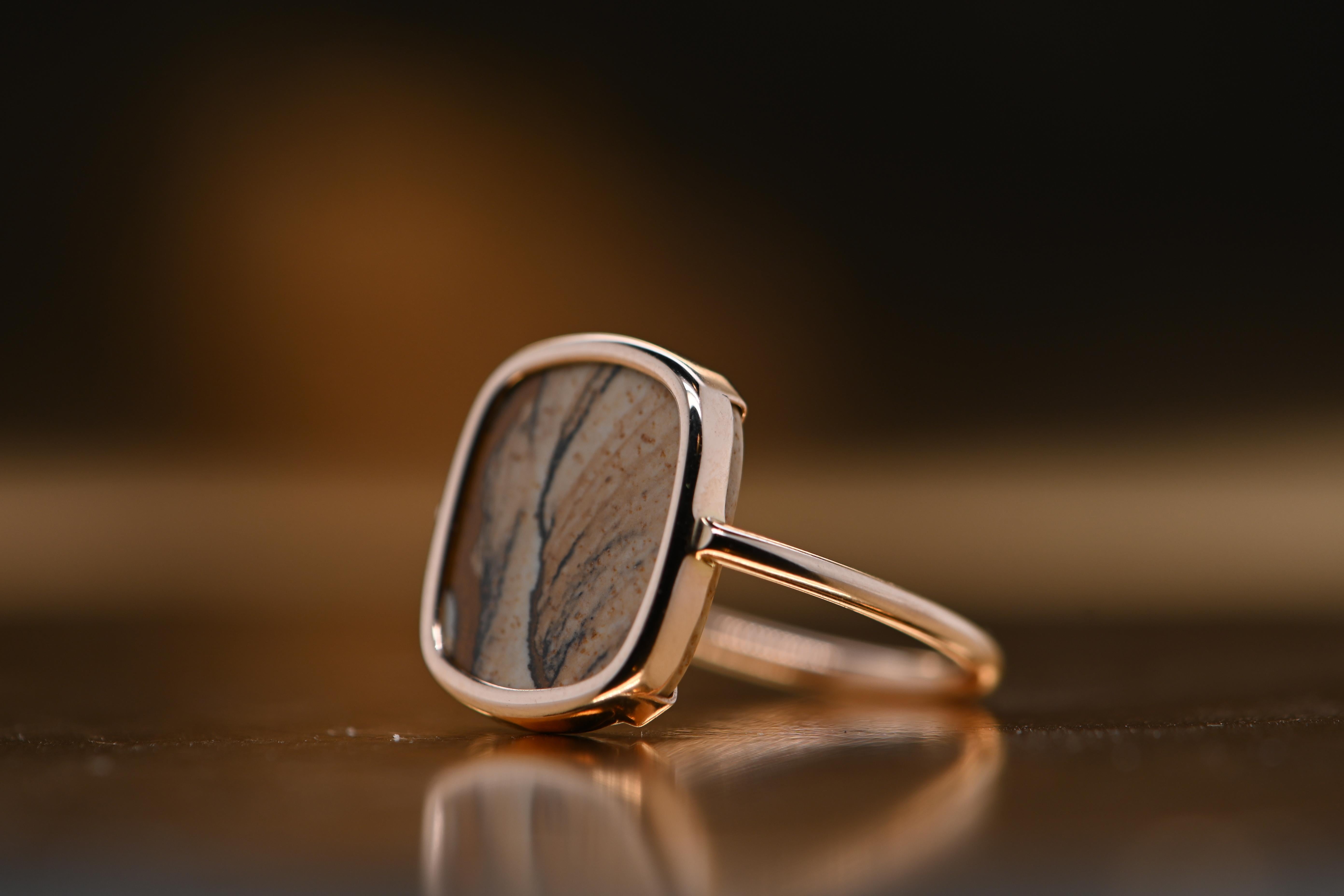 Fashion Ring Jasper Stone 18 Karat Rose Gold In New Condition For Sale In Vannes, FR