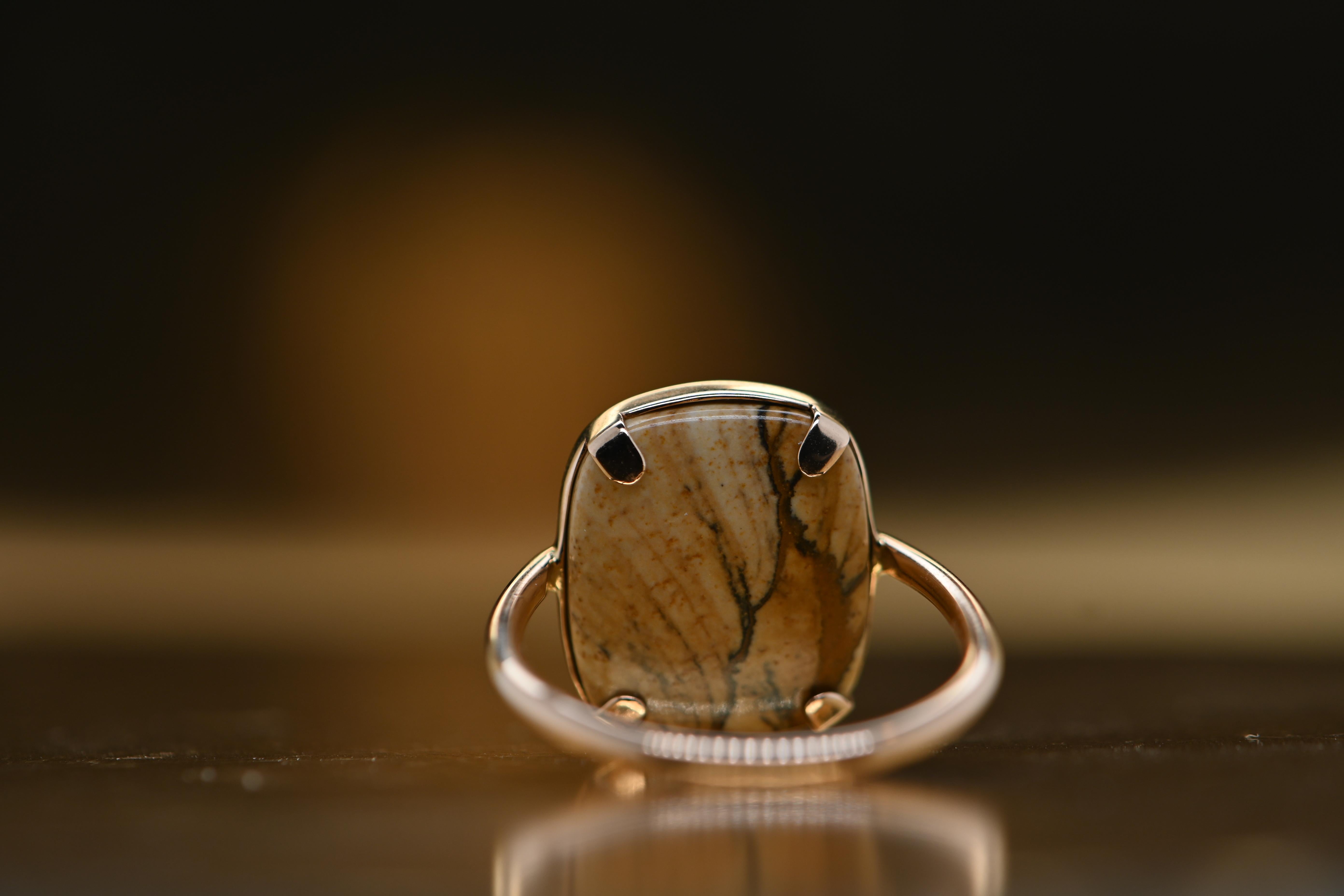 Women's Fashion Ring Jasper Stone 18 Karat Rose Gold For Sale