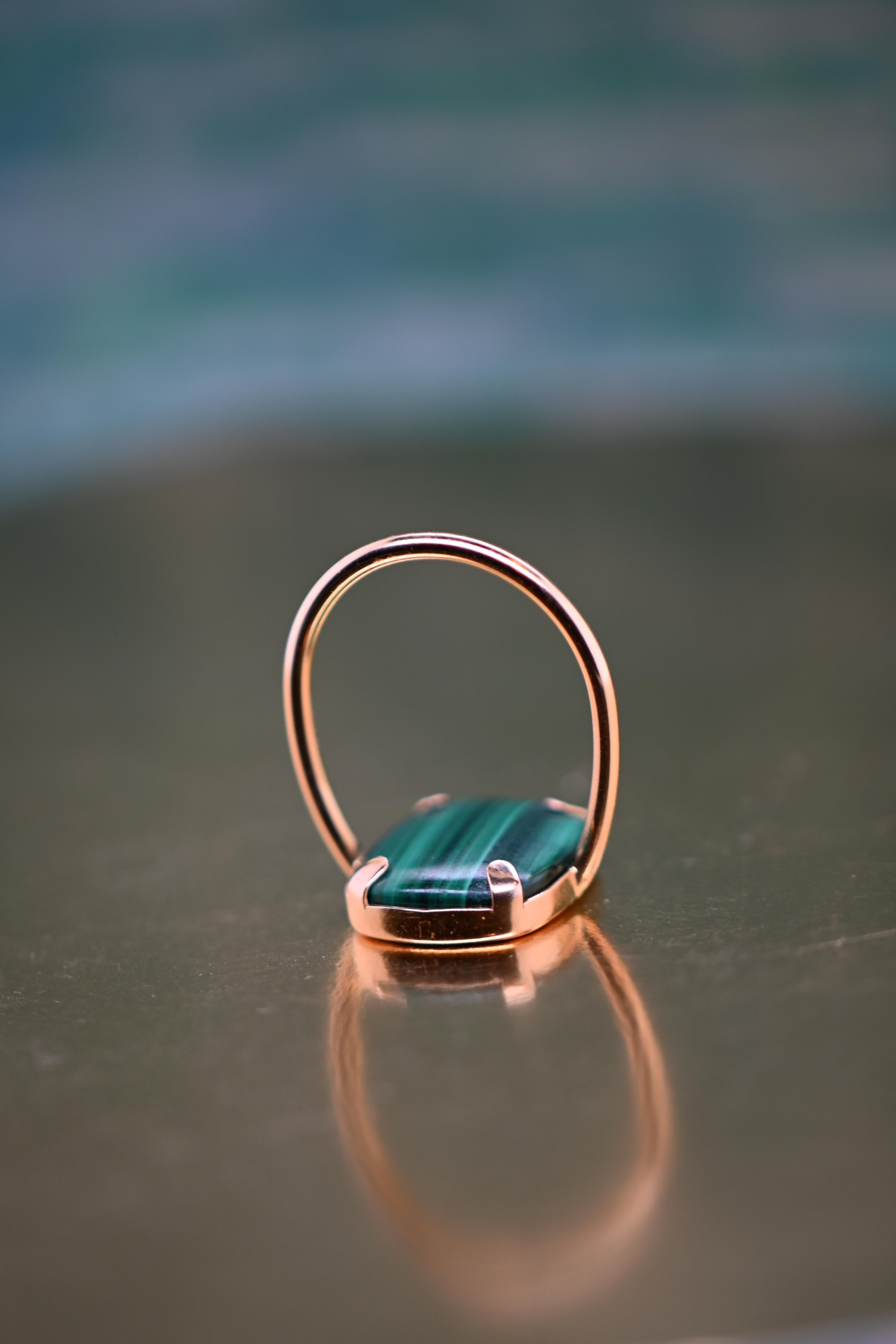 Fashion Ring Malachite Rose Gold 18 Karat In New Condition For Sale In Vannes, FR
