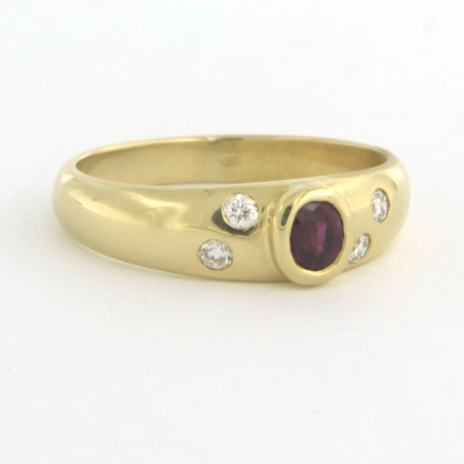Modern Fashion ring set with ruby and diamonds 18k yellow gold For Sale
