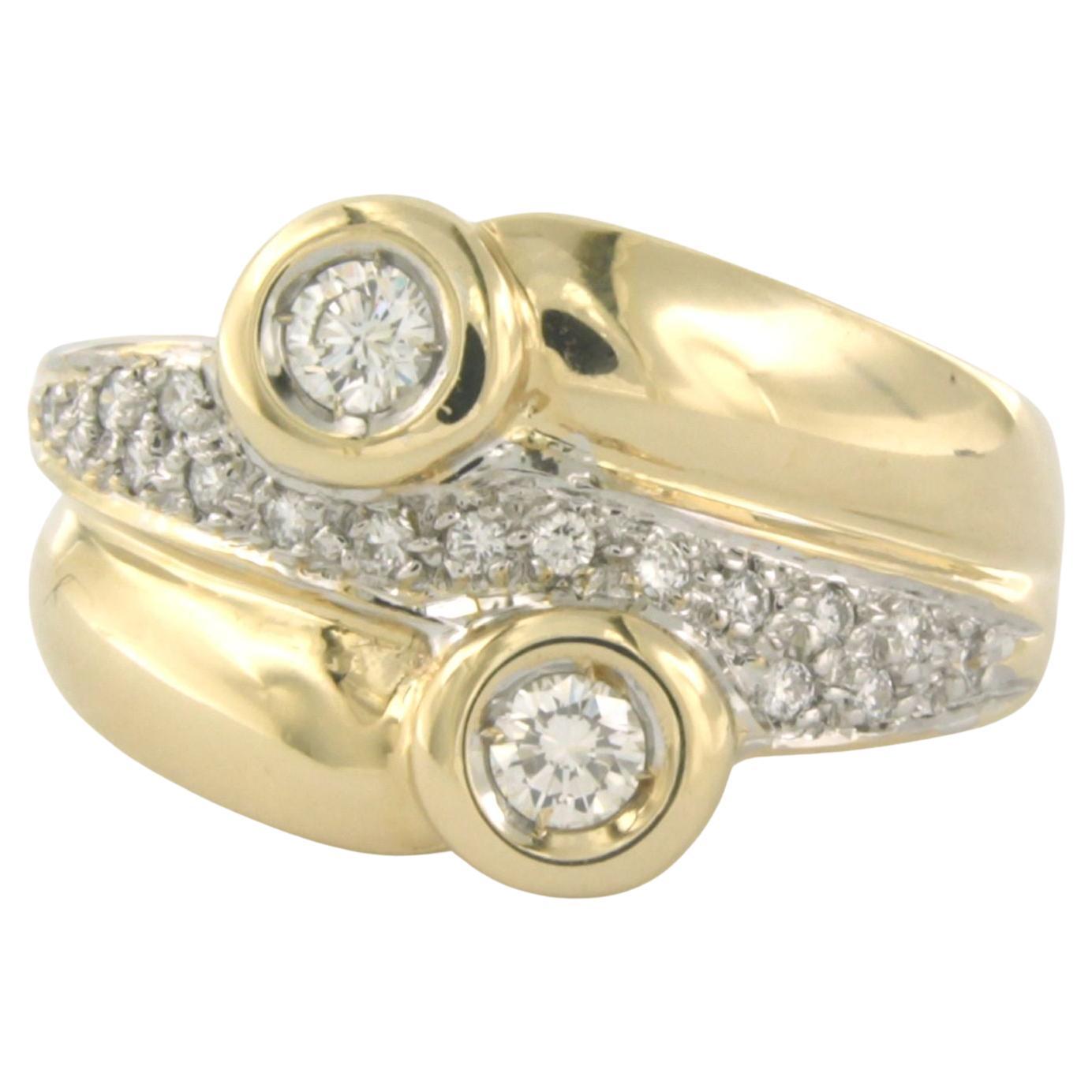 Fashion ring with brilliant cut diamonds 14k bicolour gold