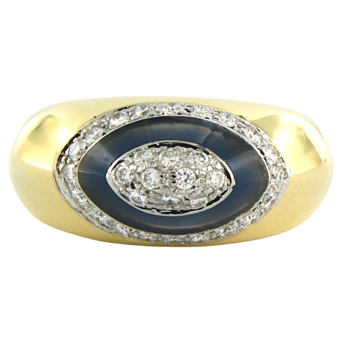 Fashion ring with brilliant cut diamonds up to 0.35ct and enamel 18k yellow gold