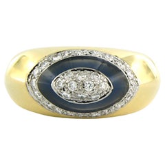 Fashion ring with brilliant cut diamonds up to 0.35ct and enamel 18k yellow gold