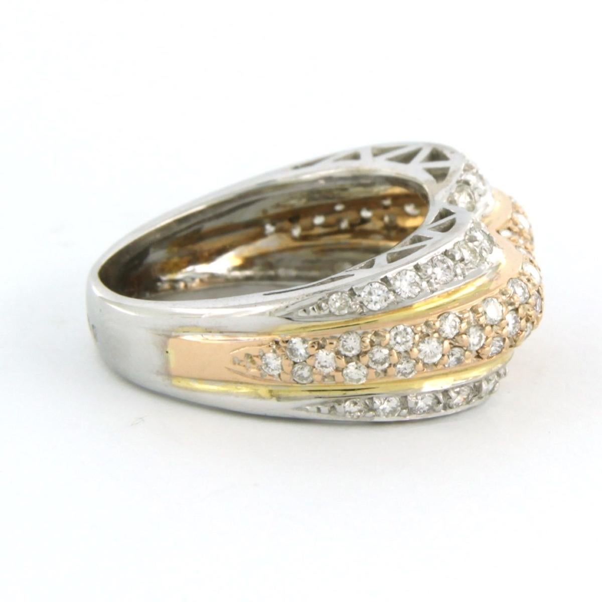 18k bicolour gold ring set with brilliant cut diamonds up to . 1.00ct - F/G - VS/SI - ring size U.S. 5.25 - EU. 16 (50)

detailed description:

the top of the ring is 8.8 mm wide

Ring size US 5.25 - EU. 16 (50), the ring can be enlarged or reduced