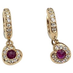 Fashion Rose Cut Ruby 0.40 Heart Earrings in 18 Carat Rose Gold and Diamonds