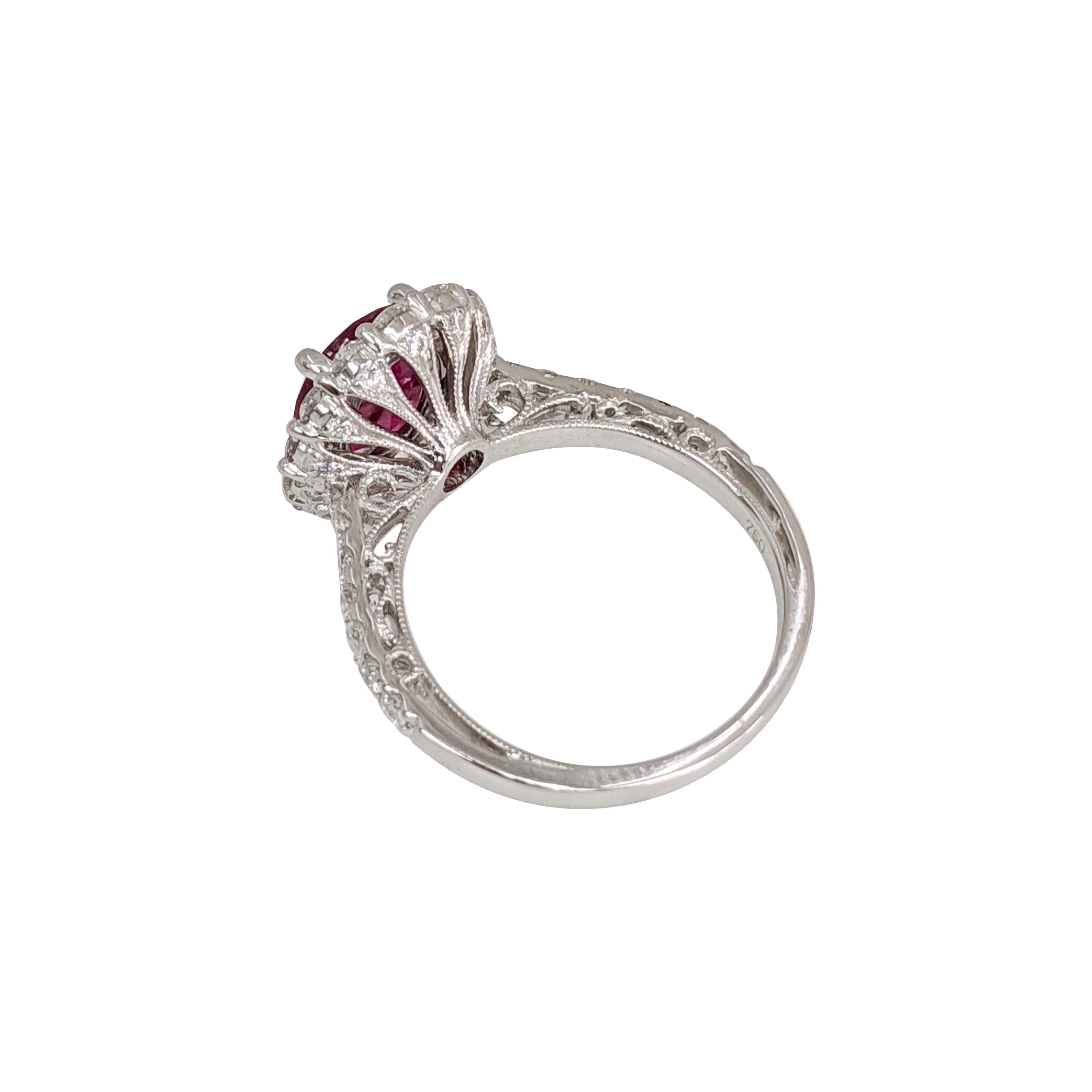 Fashion Ruby Ring, Diamond and Platinum Ring In Excellent Condition In Great Neck, NY