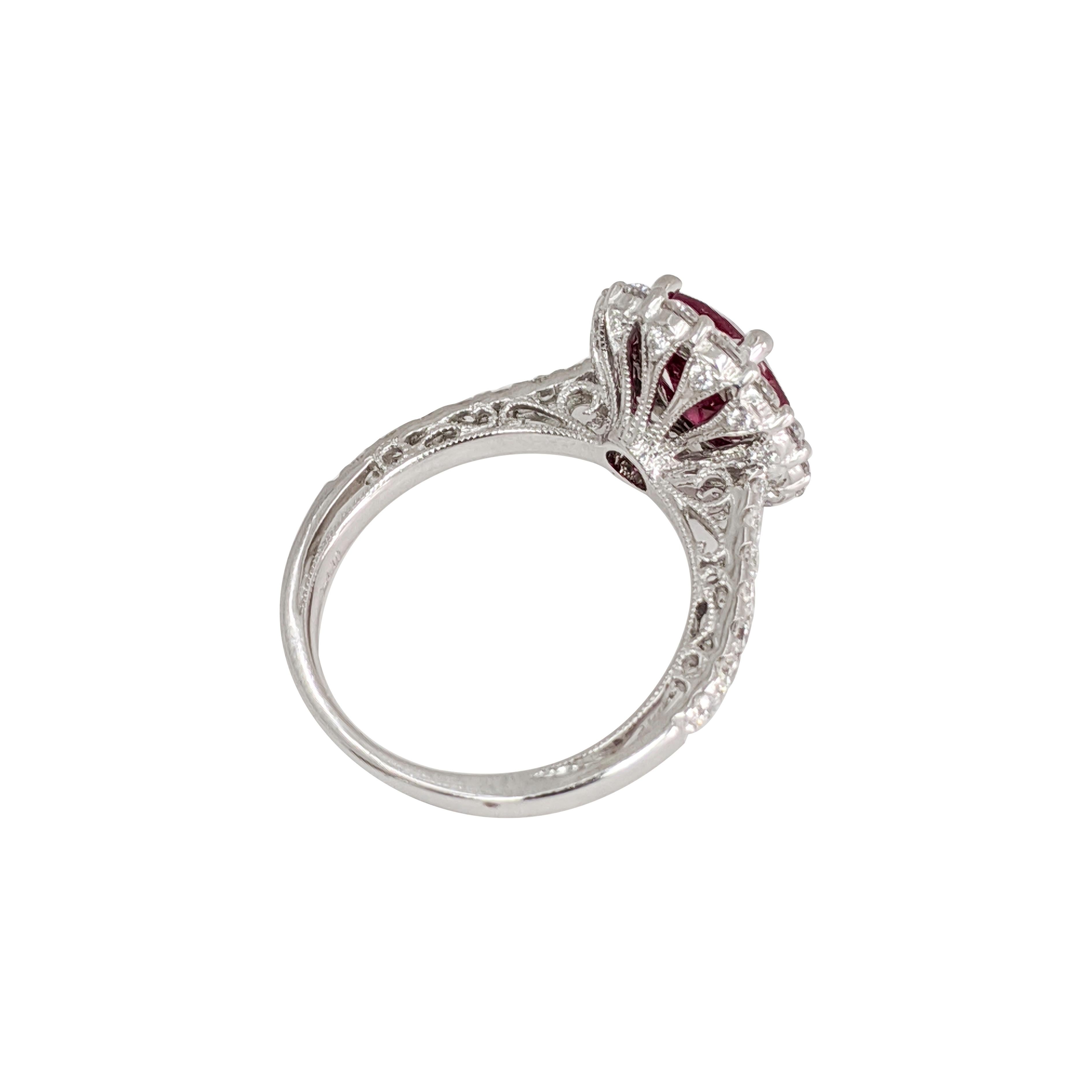 Women's or Men's Fashion Ruby Ring, Diamond and Platinum Ring