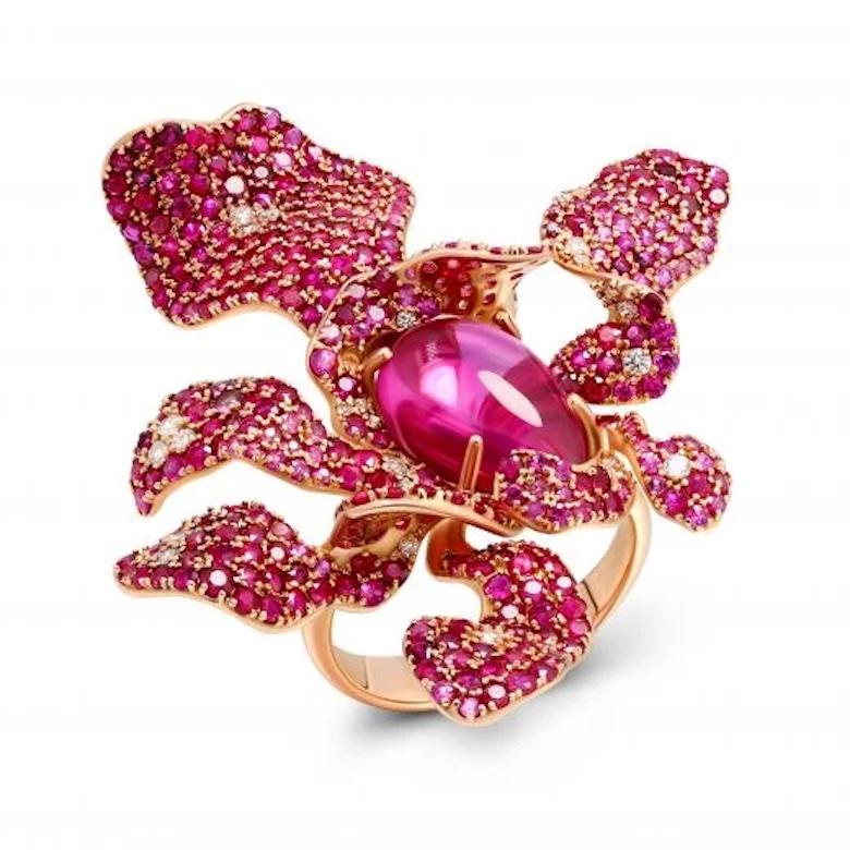 Fashion Ruby Tourmaline Diamonds Rose Gold Ring for Her In New Condition For Sale In Montreux, CH