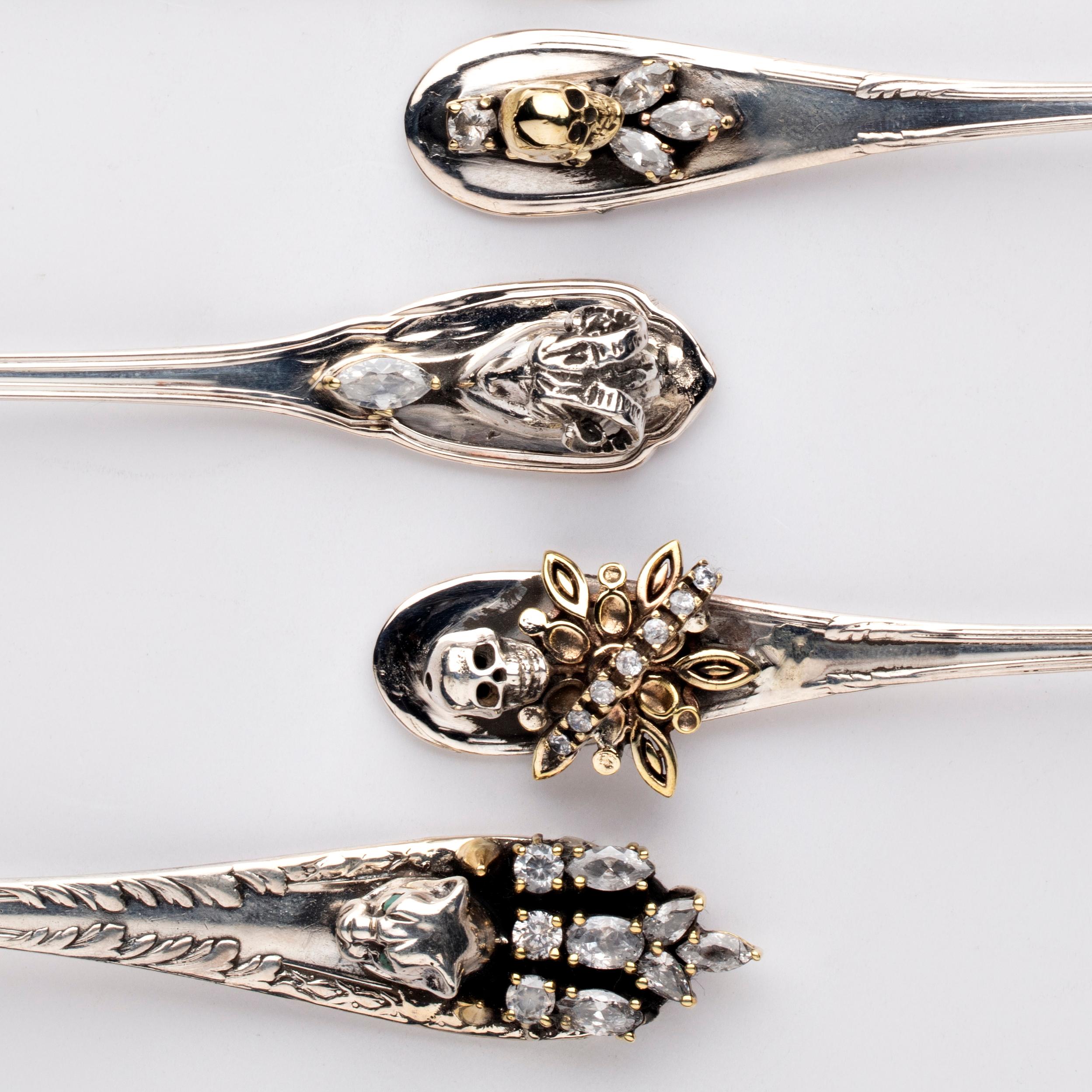 Italian Fashion Silver Spoon Set from Iosselliani For Sale
