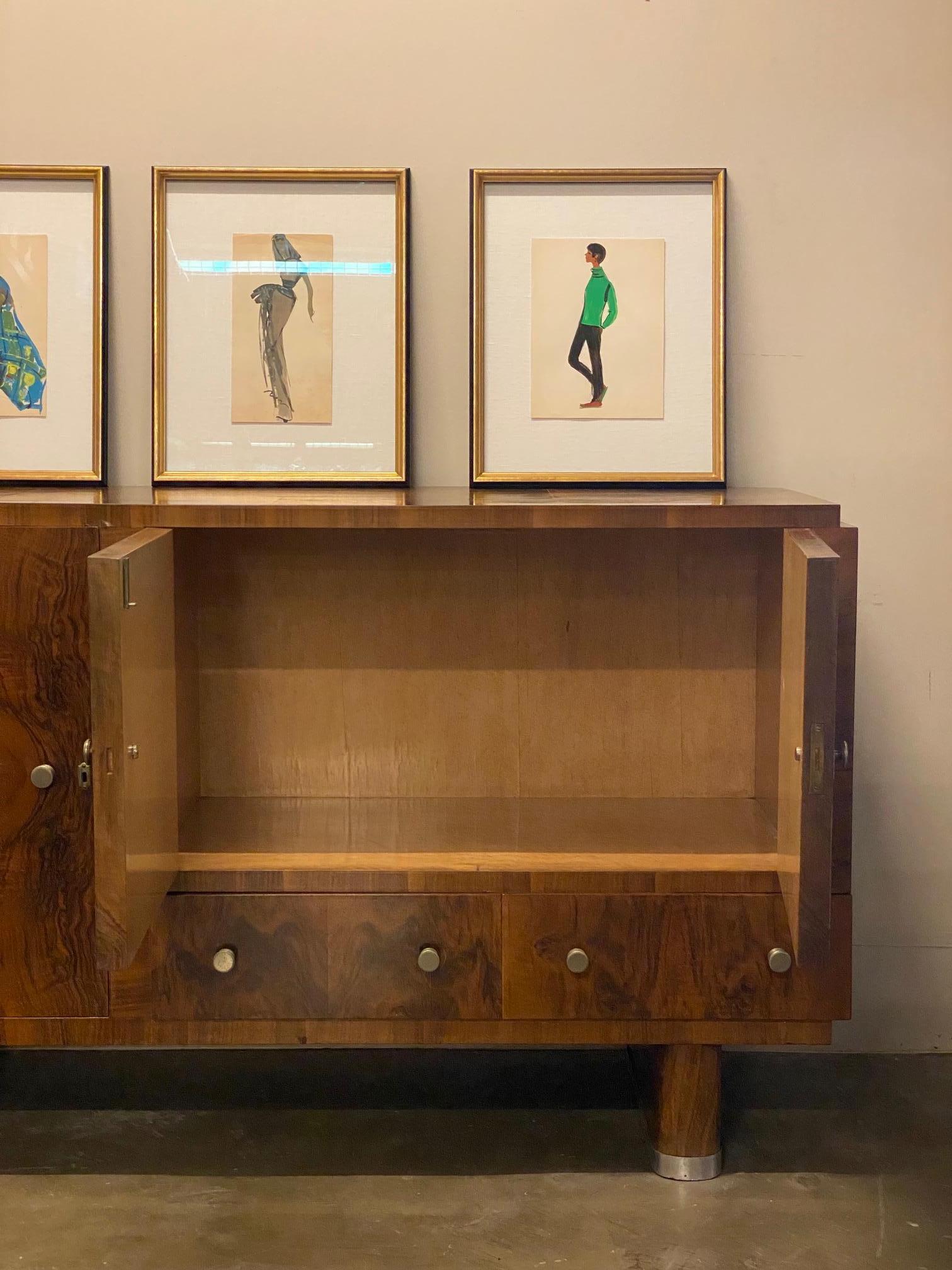 Mid-20th Century Fashion Sketch by Ginette Roger, France, 1940's For Sale
