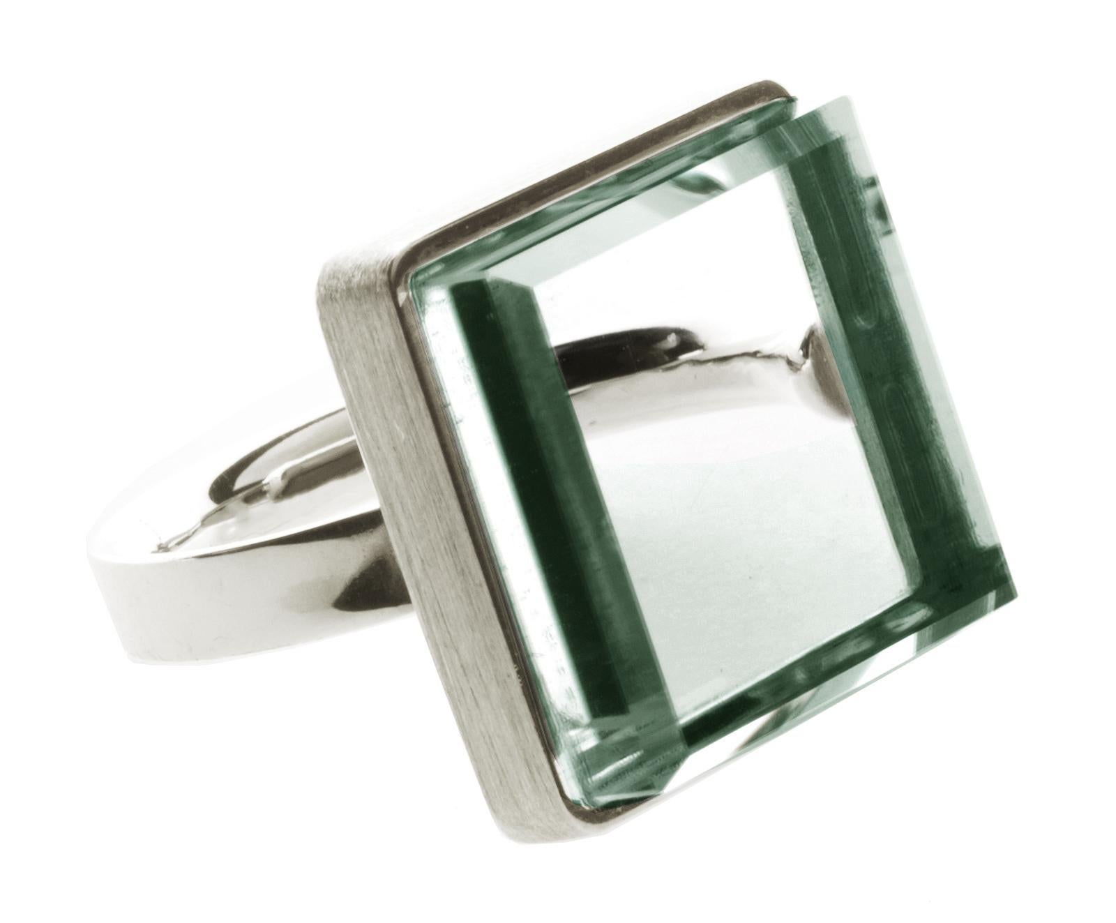 Art Deco Fashion Sterling Silver Cocktail Ring with Green Amethyst, Featured in Vogue