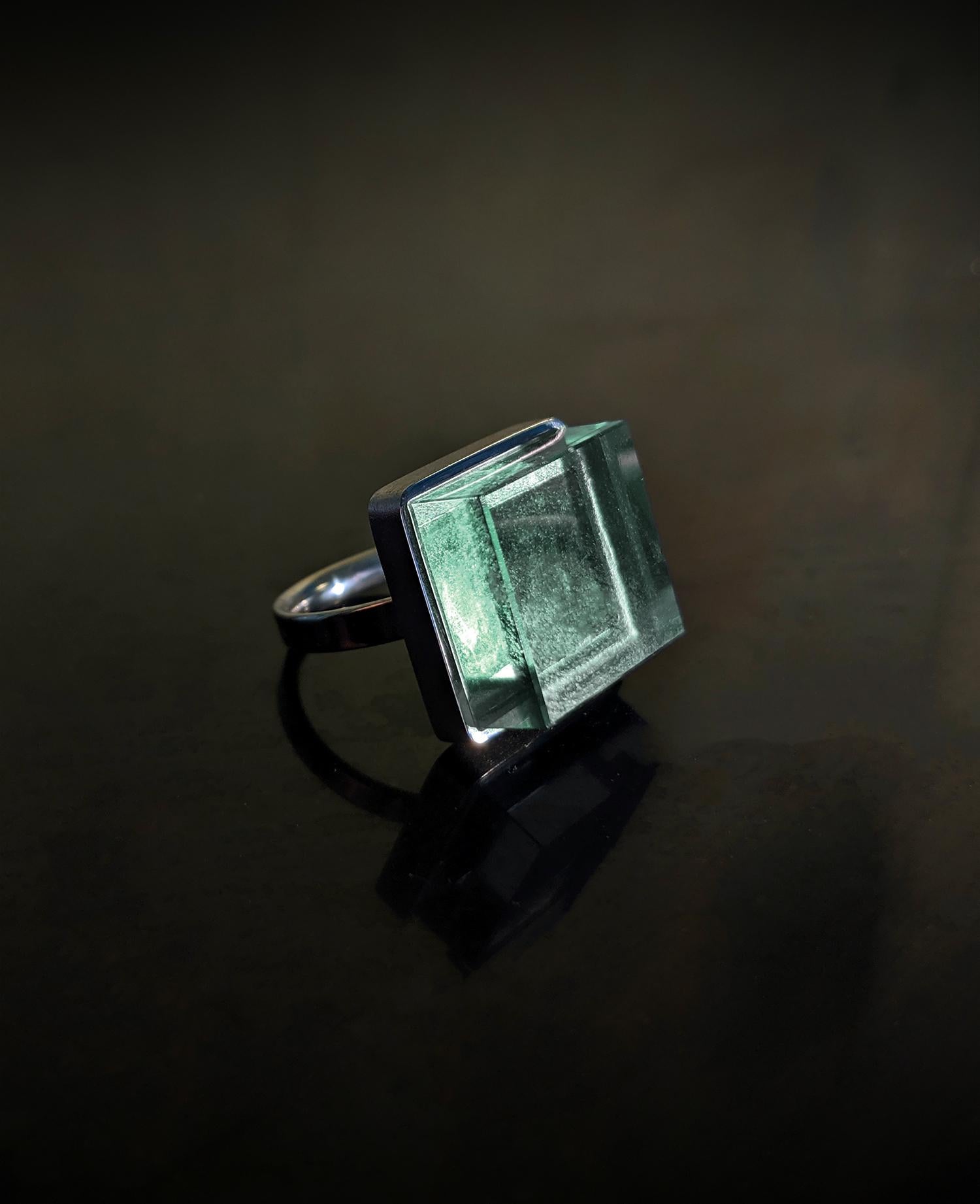 Mixed Cut Fashion Sterling Silver Cocktail Ring with Green Amethyst, Featured in Vogue