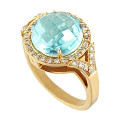 Anello Moda Topazio Diamante Oro Giallo 18 Carati