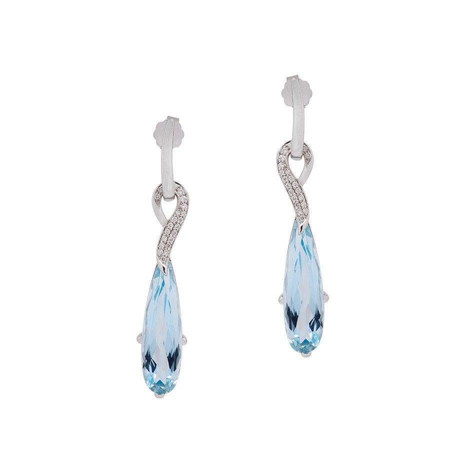 Pendants d'oreilles à la mode en or blanc 14 carats avec topaze et diamants blancs Neuf - En vente à Montreux, CH