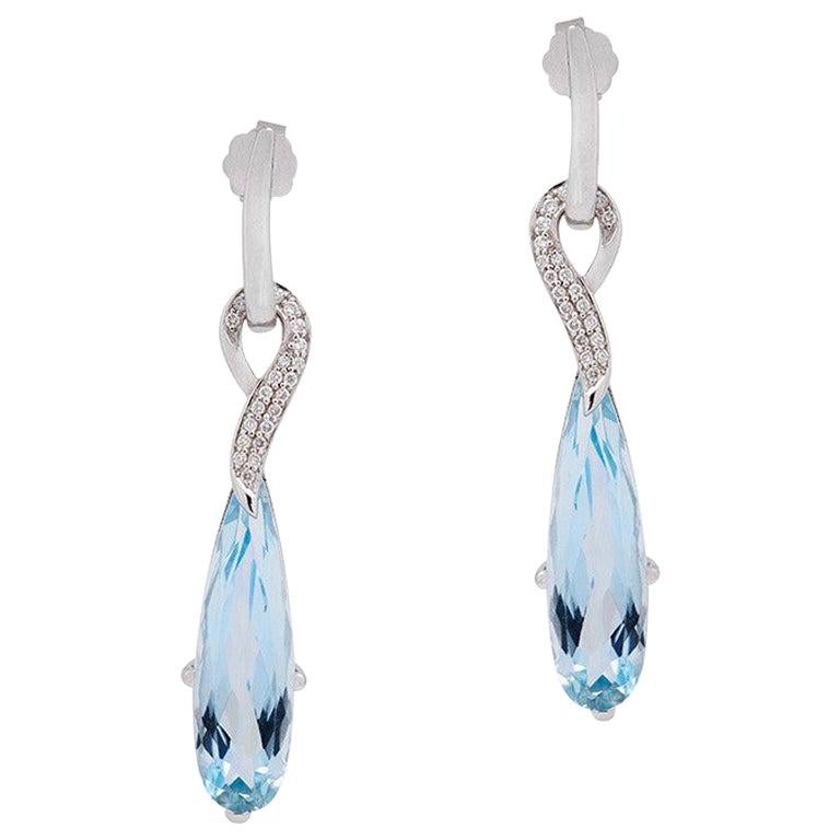 Fashion Topaz White Diamond White Gold 14 Karat Dangle Earrings