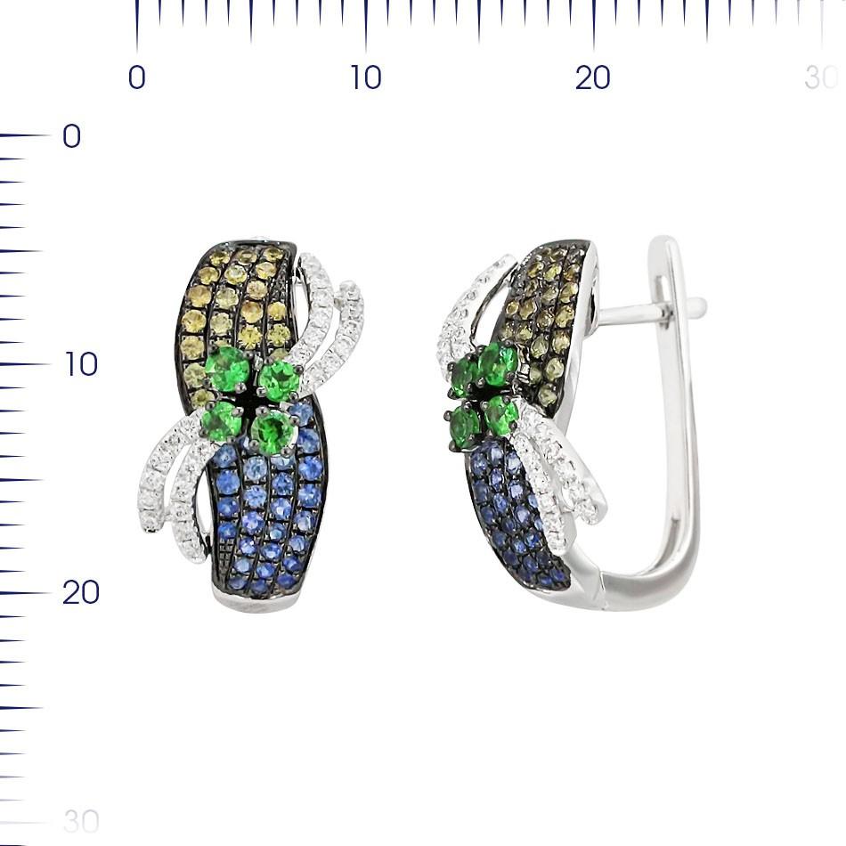 White Gold 14K Earrings (Marching Ring Available)
Weight 4.71 gram
Diamond 48-Round 57-0,19-4/5A
Tsavorite 8-Round-0,35 2/3C
Blue Sapphire 54-Round-0,32 Т(5)/3C
Yellow Sapphire 44-Round-0,32 3/2C

With a heritage of ancient fine Swiss jewelry