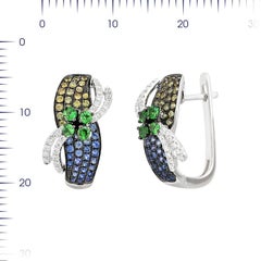 Moda Orecchini in oro bianco con diamante e zaffiro giallo blu Tsavorite