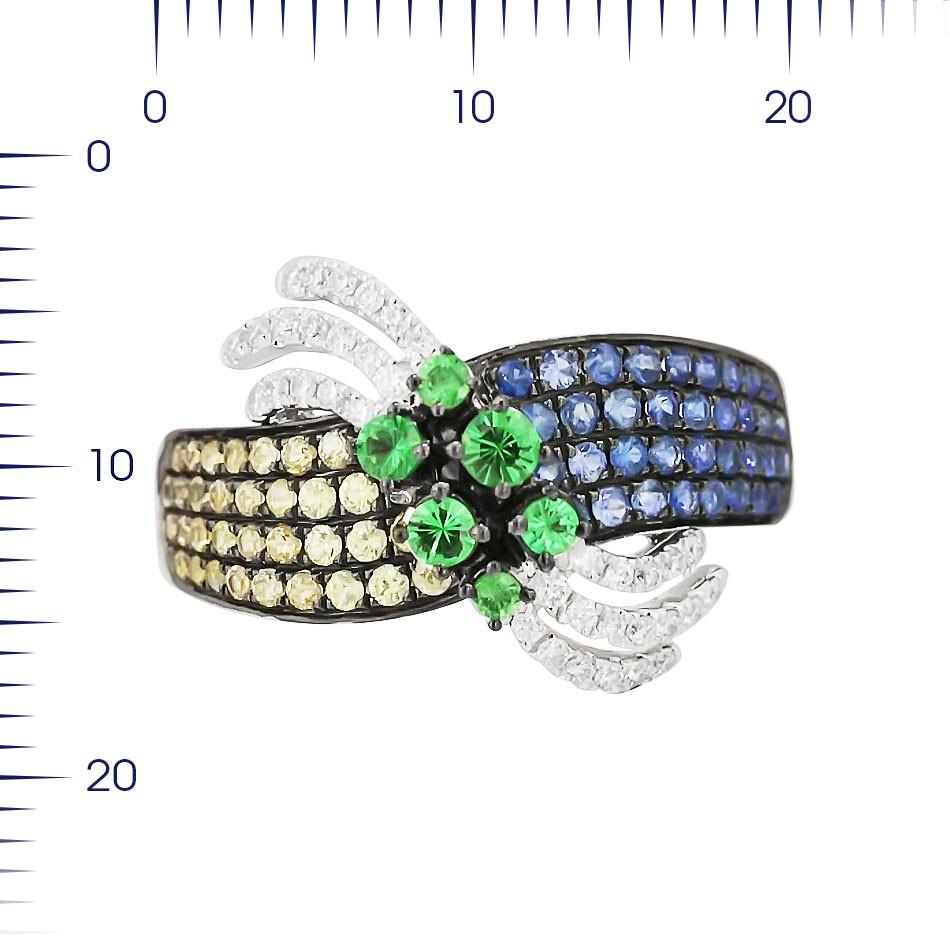 Fashion Tsavorite Blue Yellow Sapphire Diamond White Gold Earrings In New Condition For Sale In Montreux, CH