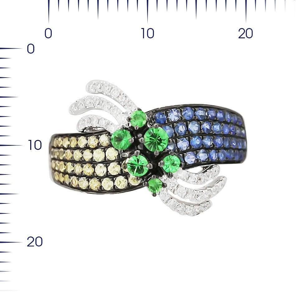 For Sale:  Fashion Tsavorite Blue Yellow Sapphire Diamond White Gold Ring 2