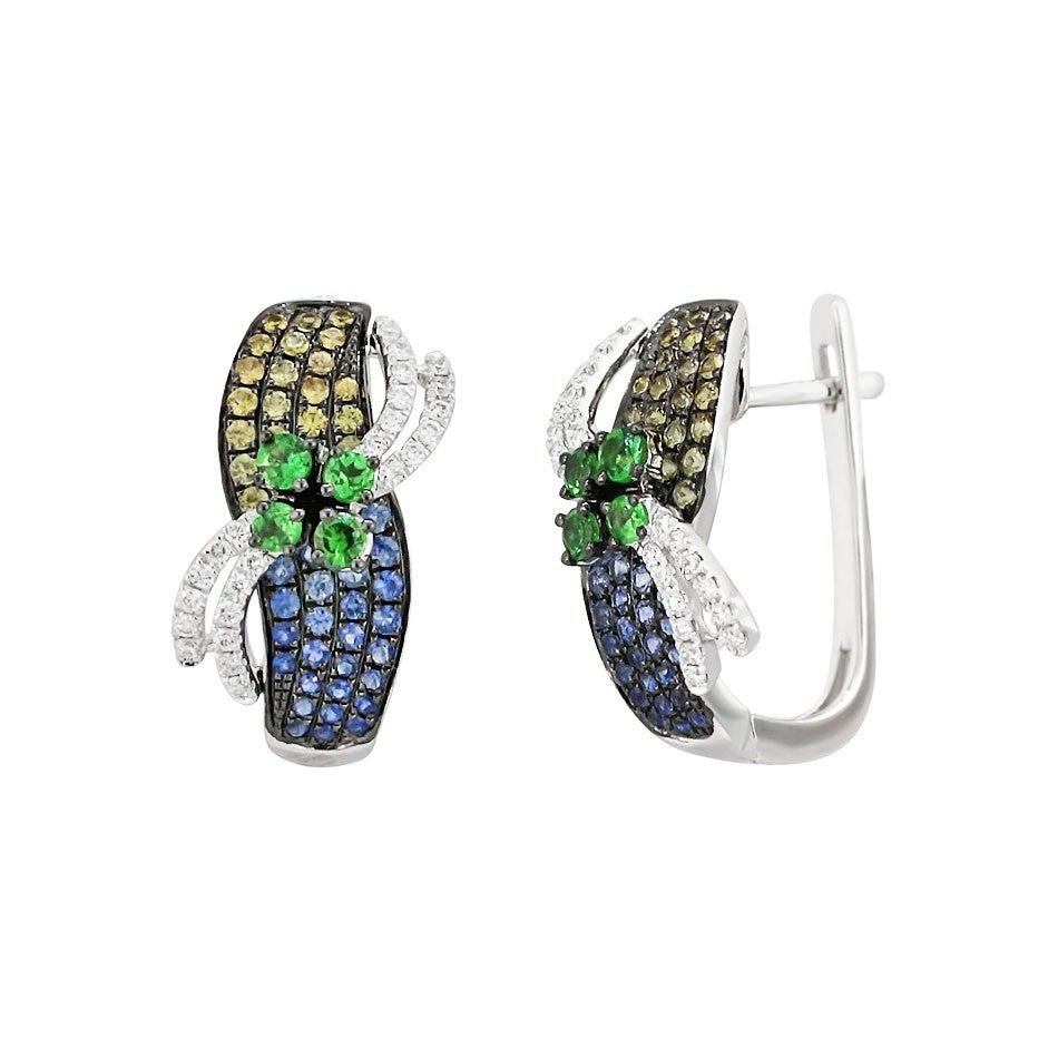 En vente :  Bague à la mode en or blanc avec tsavorite, saphir bleu, jaune et diamant 3