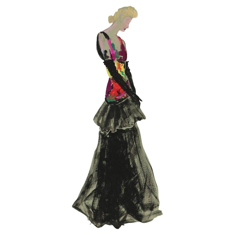 Fashion Watercolor Painting of a Dress by Orval Hempler For Sale