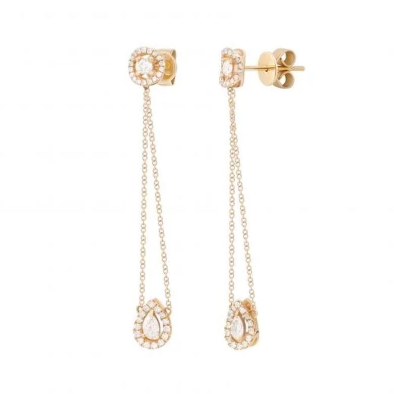 Women's Fashion White Diamond Yellow Gold 18 Karat Dangle Earrings For Sale