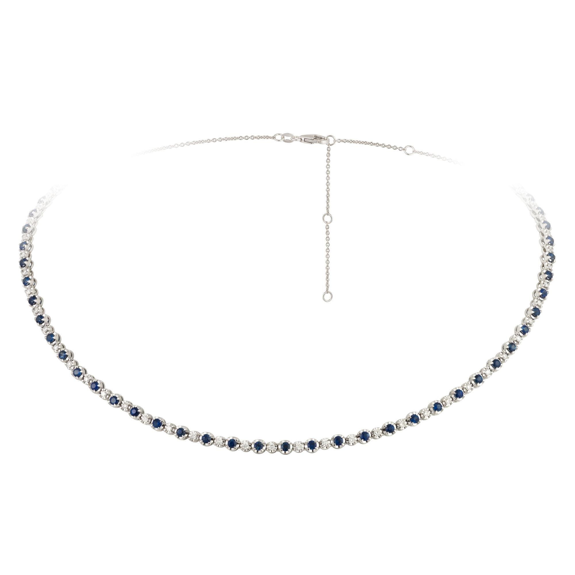 NECKLACE 18K White Gold Blue Sapphire 2.19 Cts/41 Pcs Diamond 0.57 Cts/42 Pcs