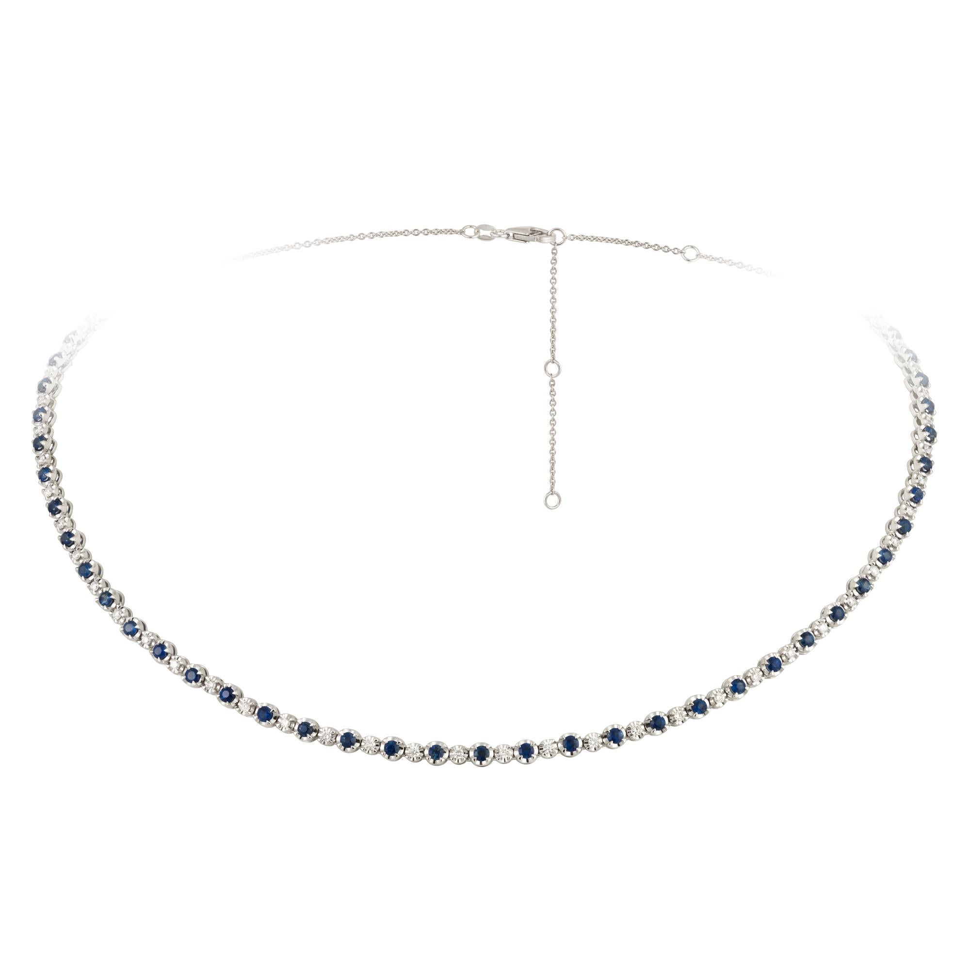Modern Fashion White Gold 18K Necklace Blue Sapphire Diamond for Her For Sale